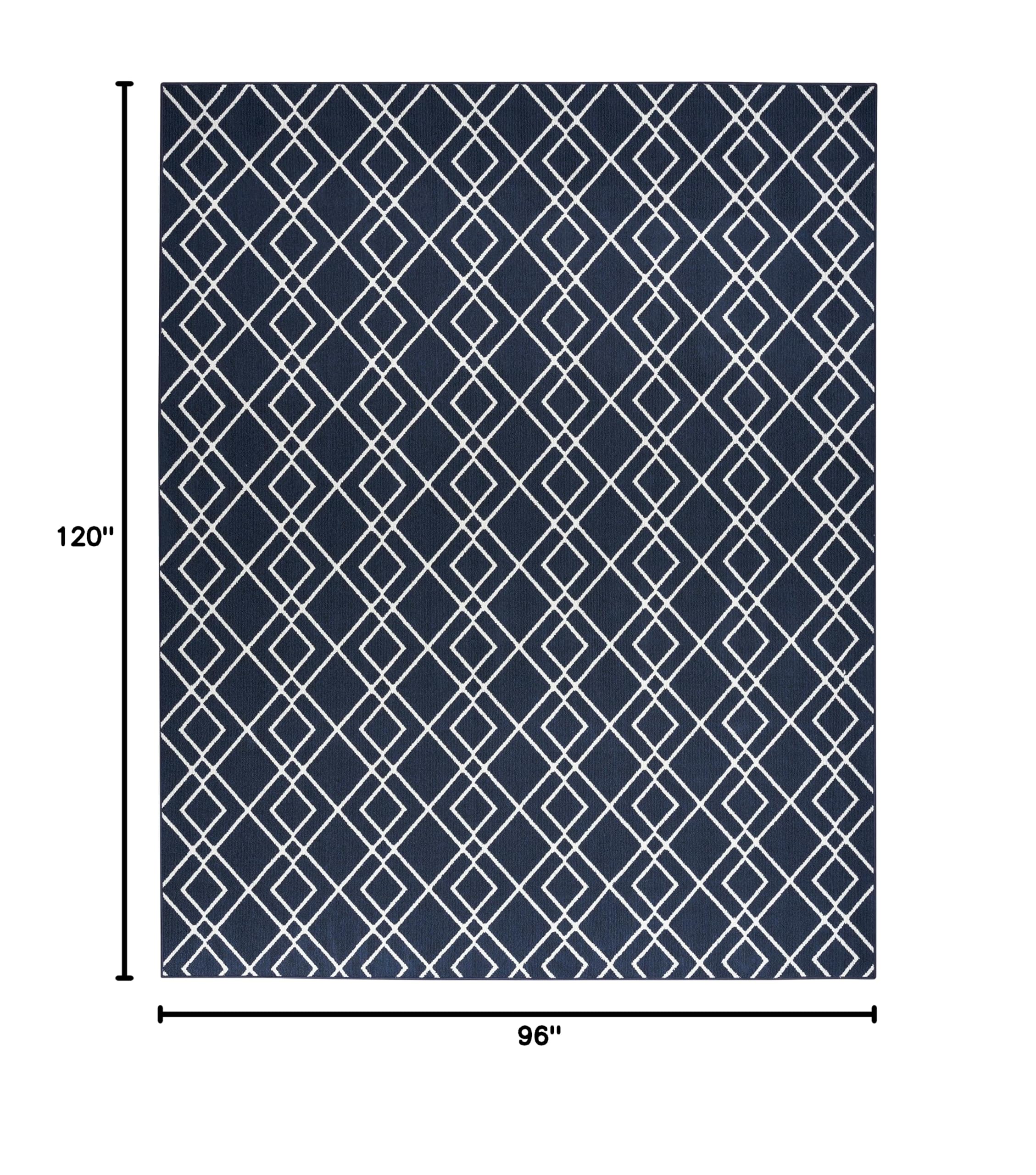 Nourison Modern Geometric Navy Blue 8' x 10' Area Rug - Easy to Clean, Non-Shedding, Soft & Durable - Perfect for Living Room, Bedroom, Dining Room or Kitchen Decor