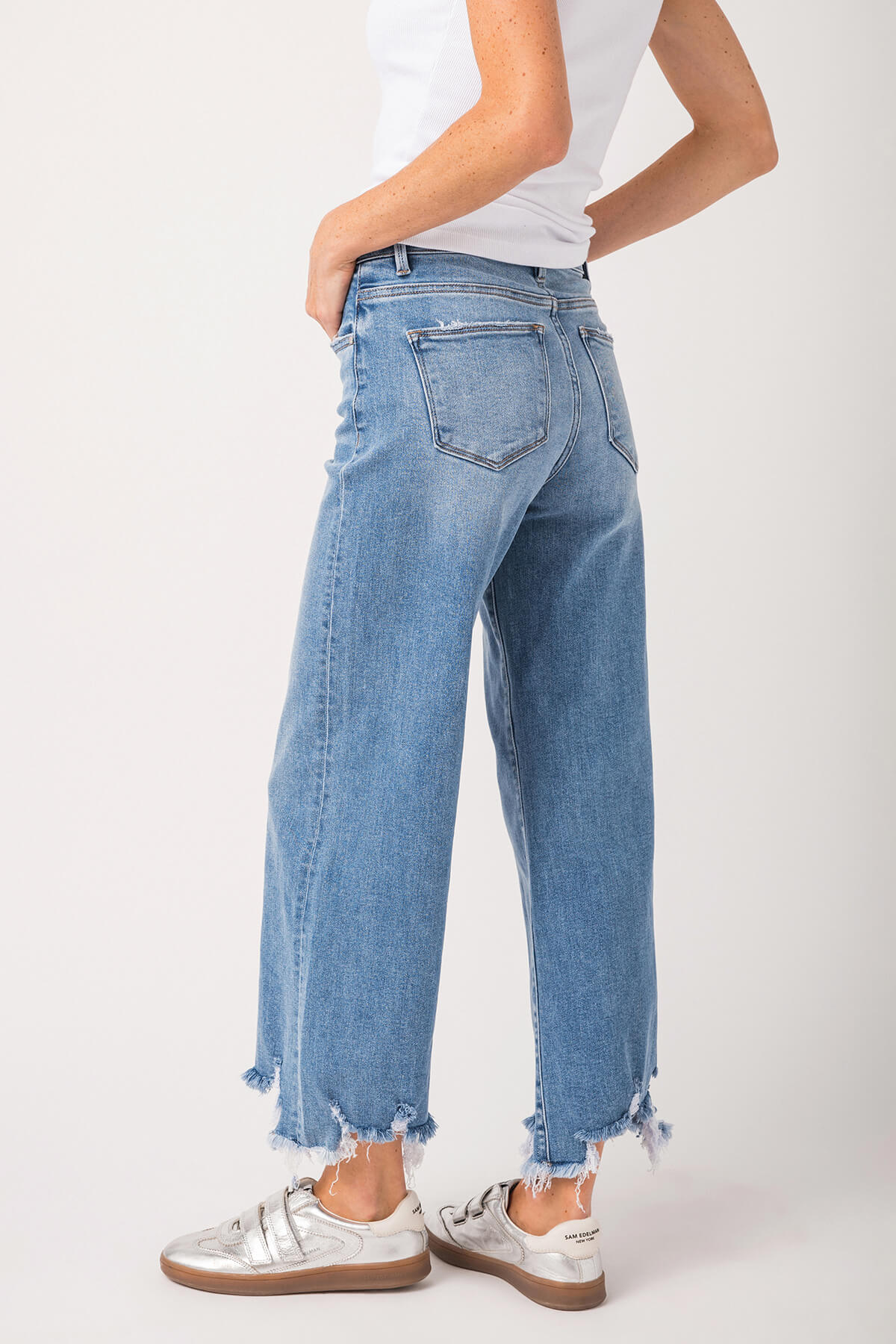 Risen Bobbie High Rise Step Hem Crop Wide Leg Jeans for Women - Trendy Casual & Streetwear Outfits