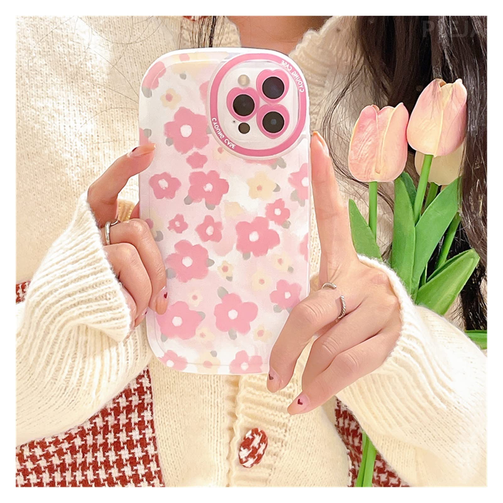 Pink Floral Cute Oval Phone Case for iPhone 13 Pro 12 11 Pro Max X XR XS Max - Soft Protective Cover for Girls - Perfect for Everyday Use & Gift Giving (Color: CL338-1)