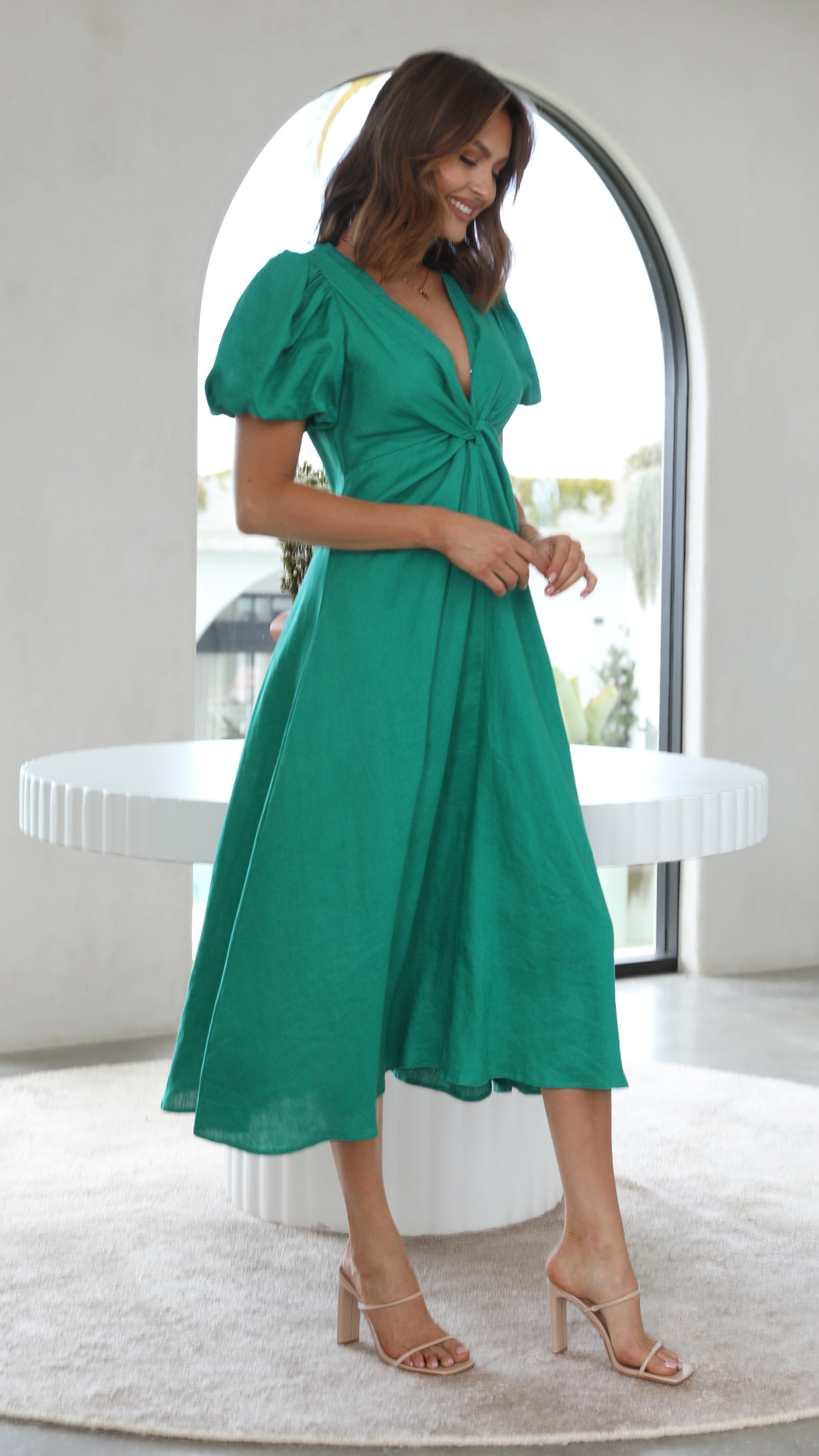 Blaire Midi Dress for Women - Elegant Green Flowy Summer Dress | Perfect for Beach Vacation, Date Night & Casual Outings