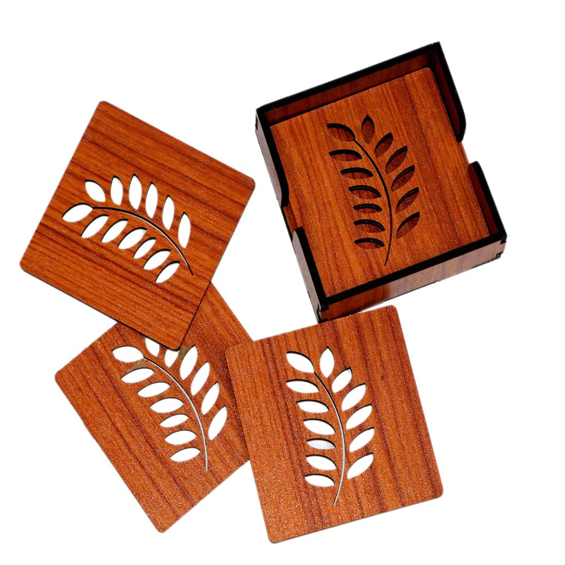 Hira Wood Art Coasters Set of 6 - Natural Wood Drink Coasters for Coffee, Tea, Beer & Wine - Absorbent Wooden Coasters for Dining Table, Bar & Home Decor - Perfect for Mugs, Glasses & Tumblers