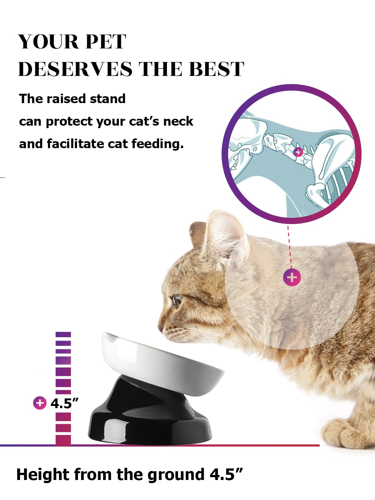 Y YHY Ceramic Cat Slow Feeder Bowl - Elevated Tilted Design for Dry & Wet Food - Prevents Black Chin in Cats & Dogs - Perfect for Portion Control & Digestive Health - Ideal for Kittens, Adult Cats & Small Dogs