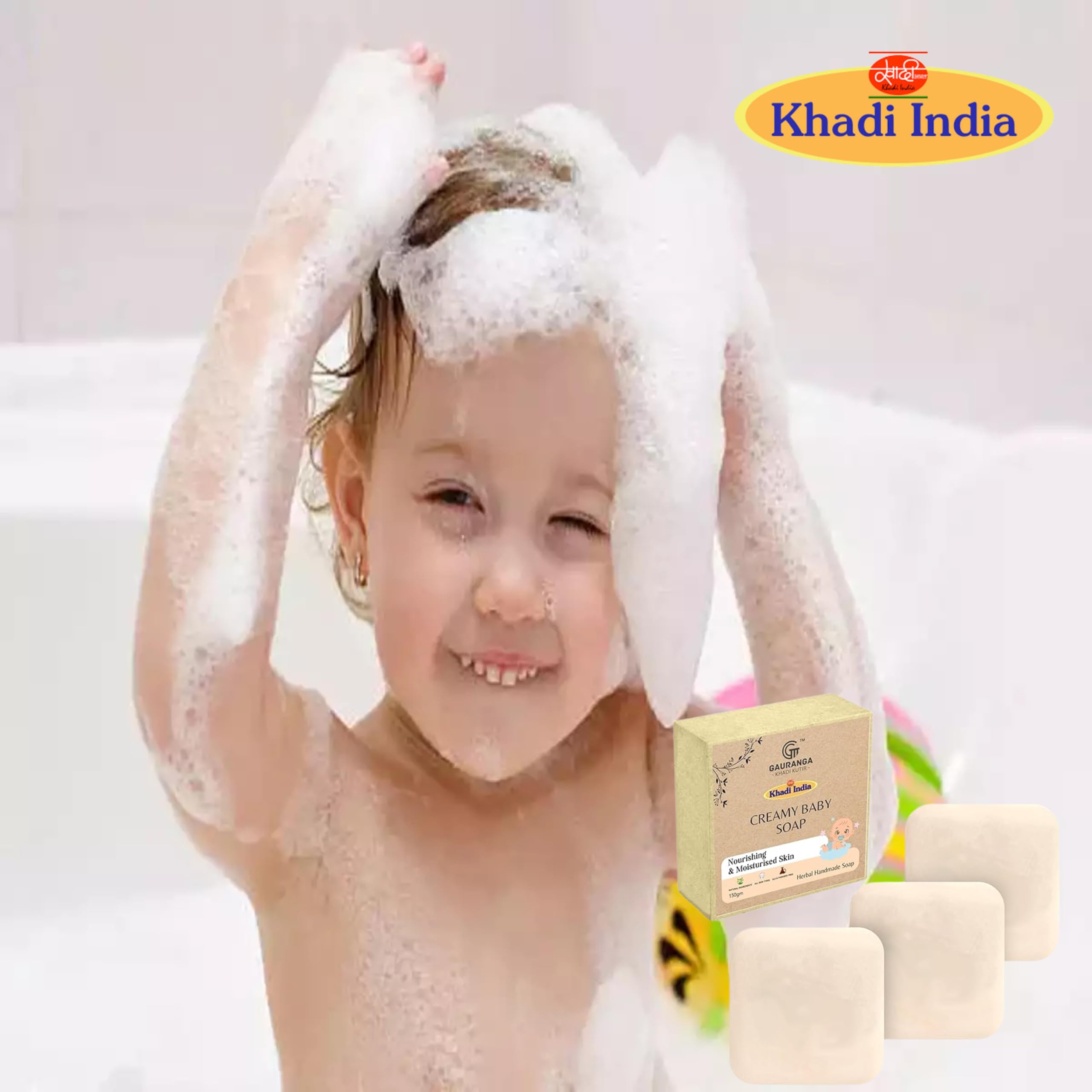 Gauranga Khadi Baby Soap 150g - Organic Handmade Gentle Soap for Newborns & Sensitive Skin | Natural Moisturizing Bath Bar with Herbal Ingredients | Hypoallergenic, Chemical-Free | Perfect for Daily Baby Care & Bath Time Routine