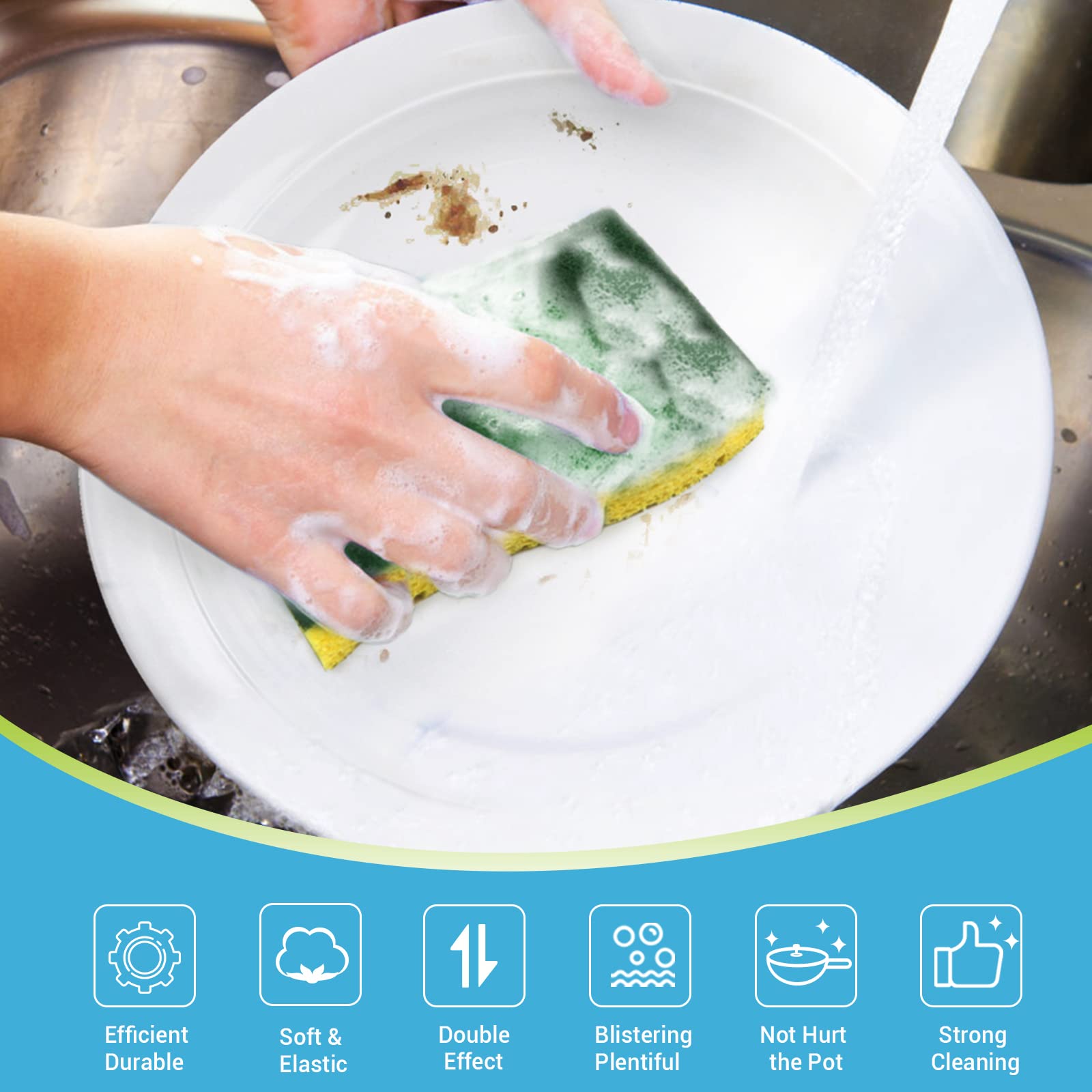 **AIDEA Heavy Duty Scrub Sponges for Kitchen - 6 Pack Cellulose Dish Sponges with Superior Scrubbing Power for Tough Messes, Non-Coated Cookware, Pots & Pans - Perfect for Deep Cleaning & Stain Removal**