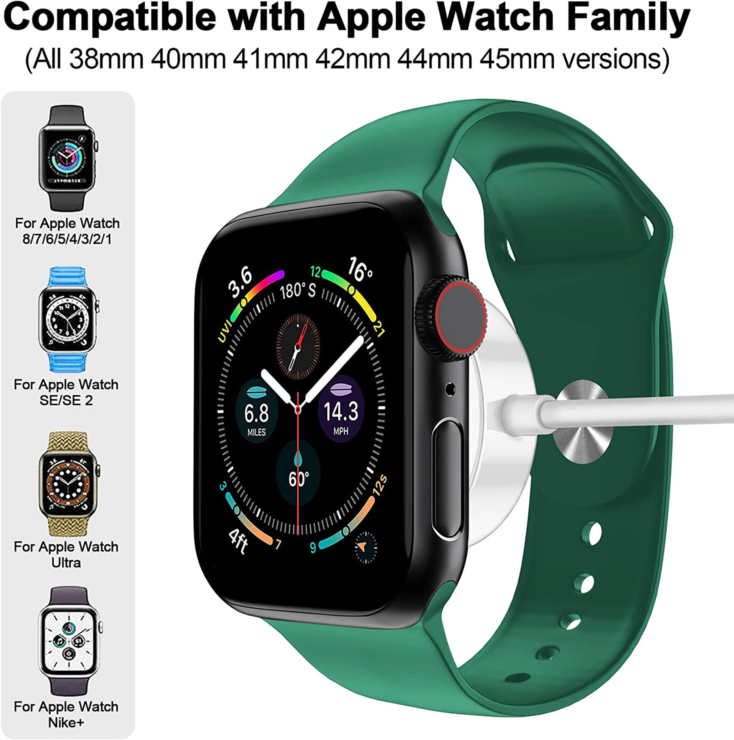 Magnetic Charging Cable for Apple Watch - USB C Wireless Charger Compatible with iWatch Series Ultra/10/9/8/7/6/SE/SE2/5/4/3/2 - 3.3FT White Cable for Home, Office & Travel Charging