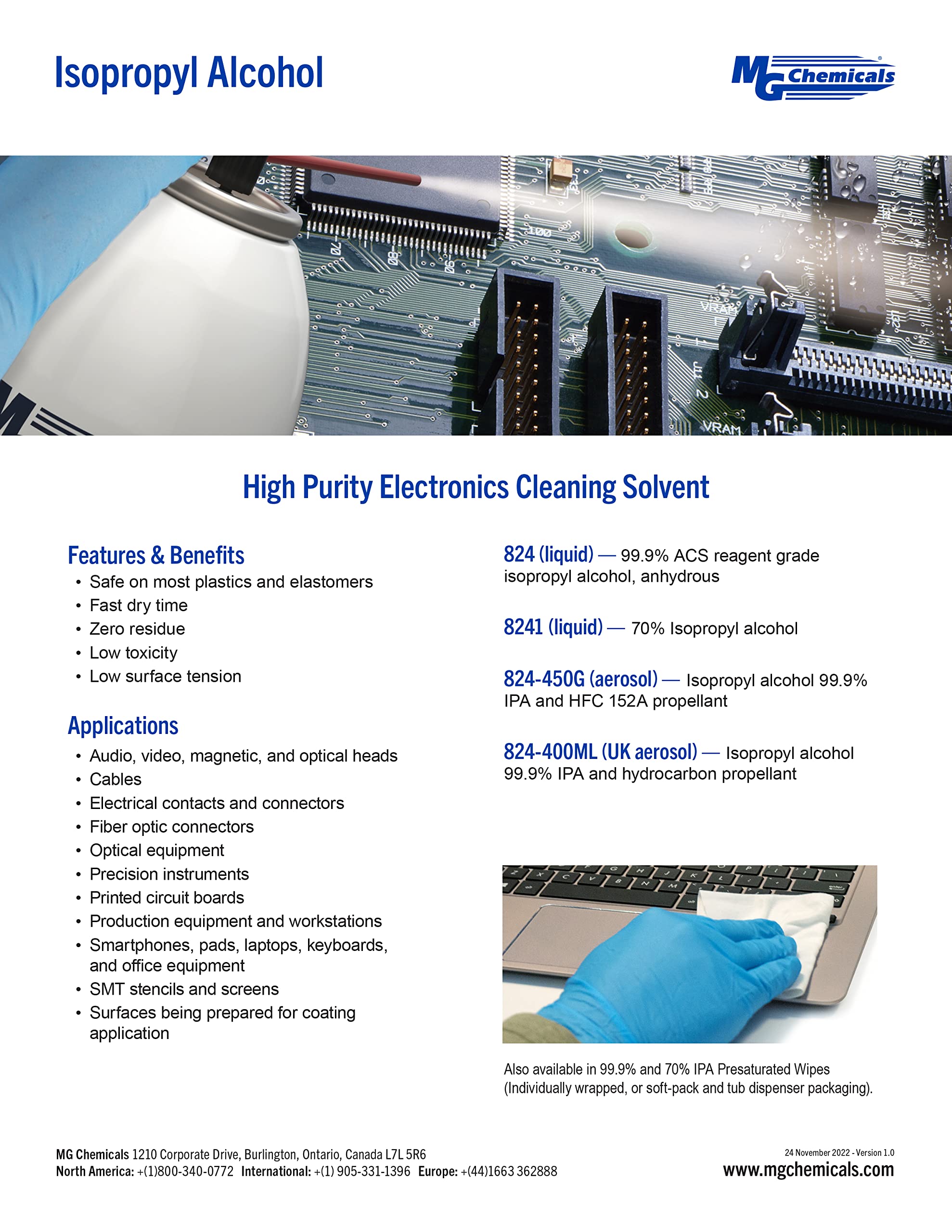MG Chemicals 99.9% Pure Isopropyl Alcohol Electronics Cleaner - 945mL (32oz) Bottle, Case of 6 (824-1LX6) - Ideal for Cleaning Circuit Boards, PC Components & Electronic Devices