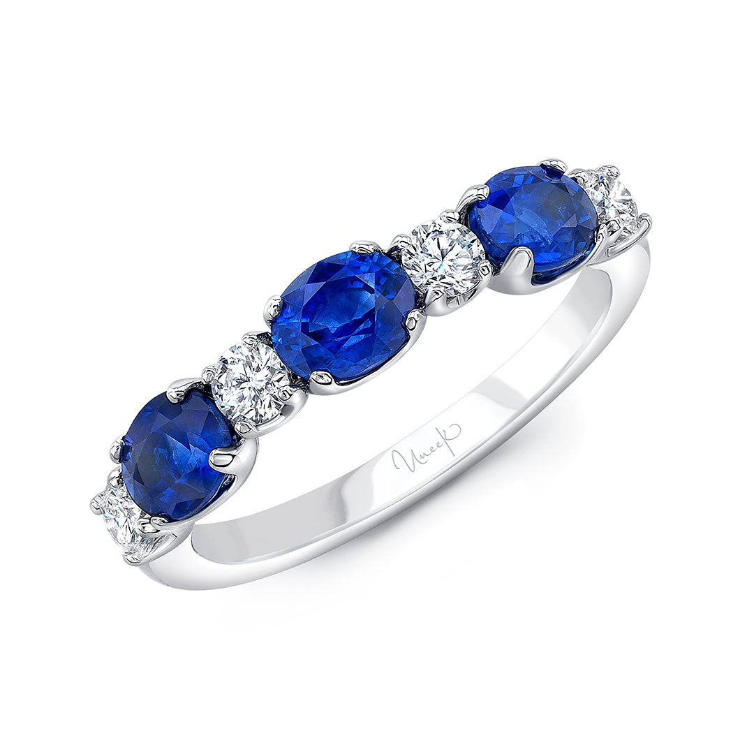 Elegant 18K White Gold Oval Sapphire & Round Diamond Wedding Band - Perfect for Engagement Rings and Anniversary Gifts
