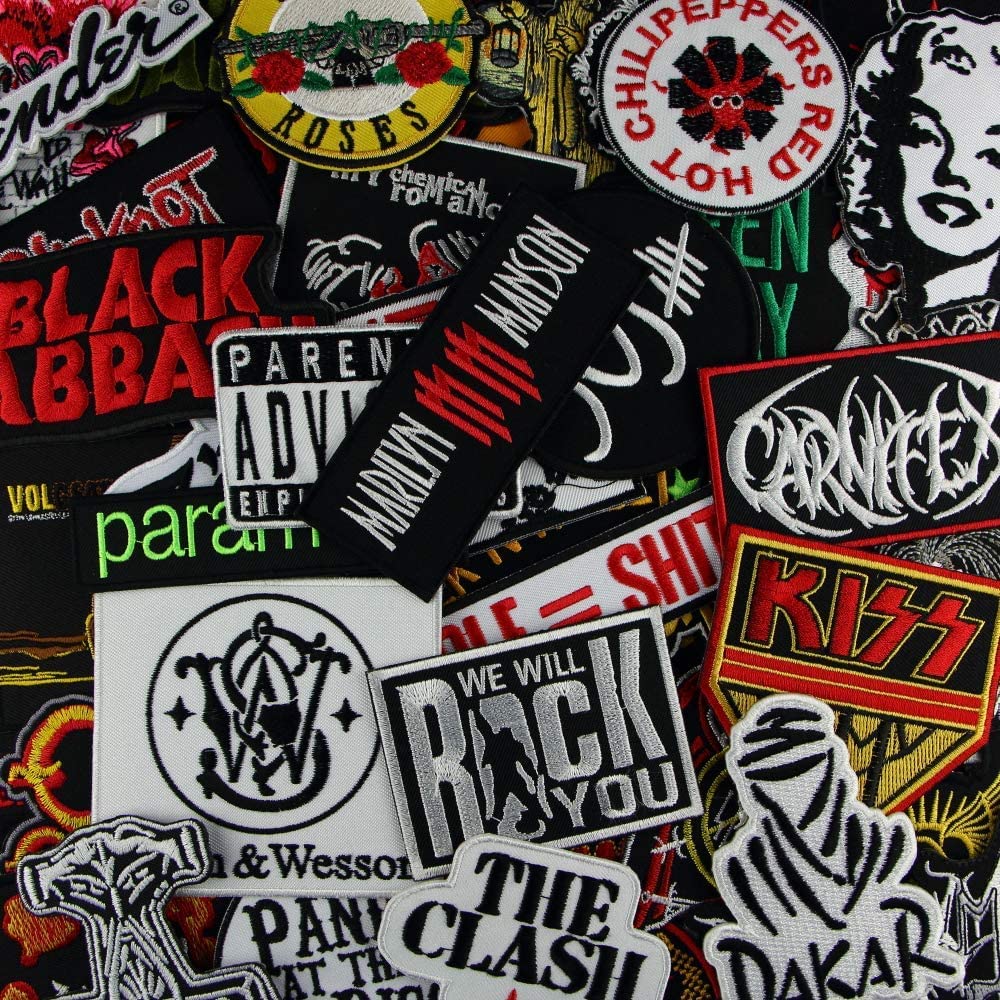 10 Random Rock Music Band Iron-On/Sew-On Embroidered Patches for Jackets, Backpacks & DIY Crafts - Punk & Grunge Style Badges for Denim Vest, Jeans & Accessories