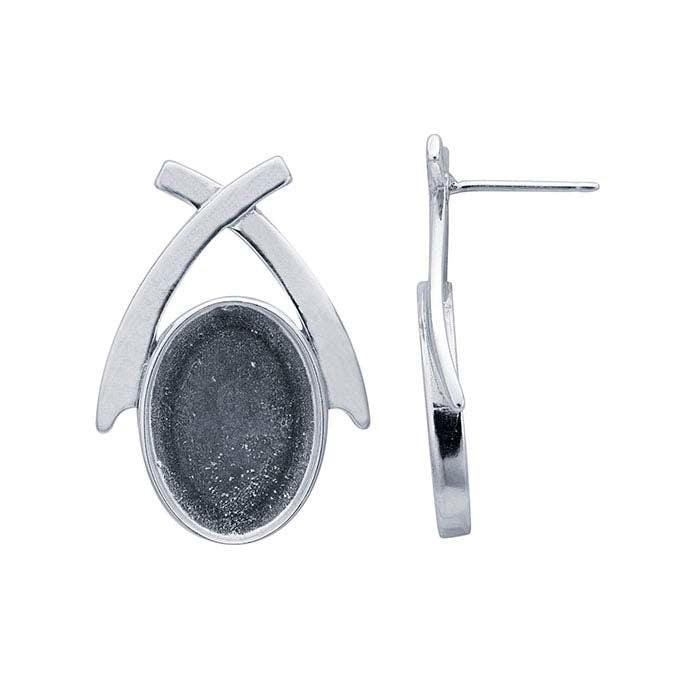 Sterling Silver Criss Cross 14x10mm Oval Cabochon Post Earrings - Blank Jewelry Settings for DIY Gemstone Stud Earrings - Perfect for Handmade Jewelry Making and Gift Giving