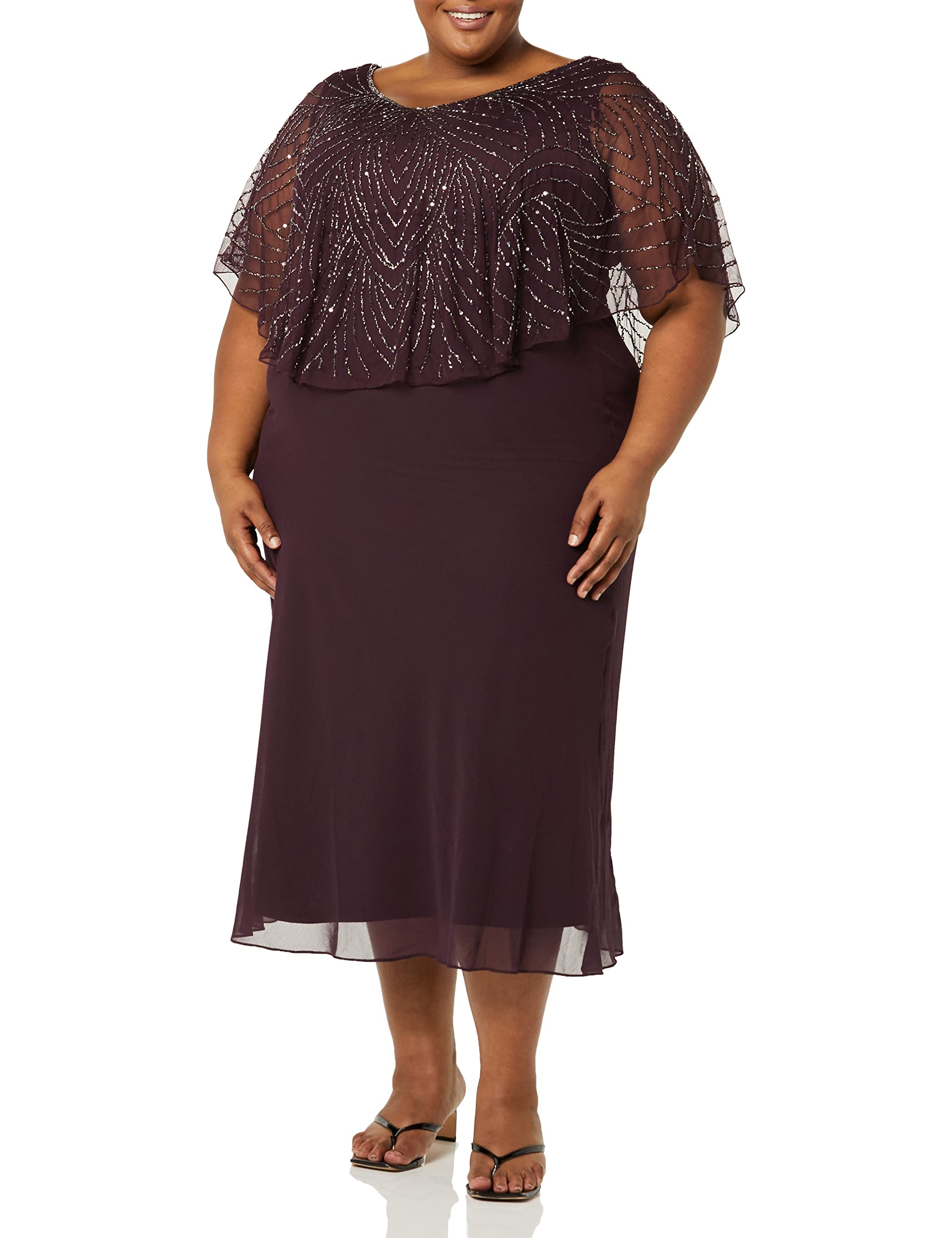 J Kara Women's Plus Size Beaded Maxi Dress for Special Occasions - Elegant Long Sleeve Party Gown for Weddings, Evening Events & Holiday Celebrations