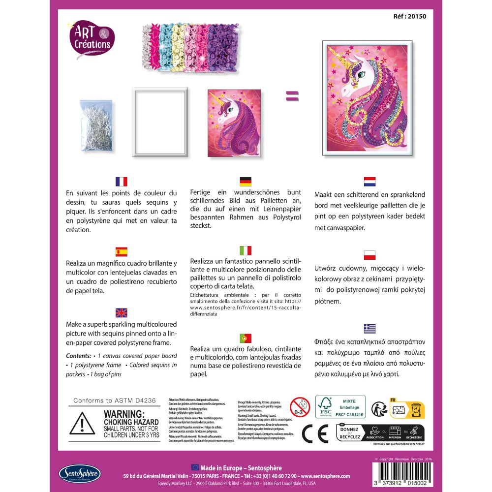 Sentosphere Sequin Art Unicorn Kit - DIY Sparkling Unicorn Painting for Kids & Adults - Perfect for Home Decor, Birthday Gifts & Creative Art Projects