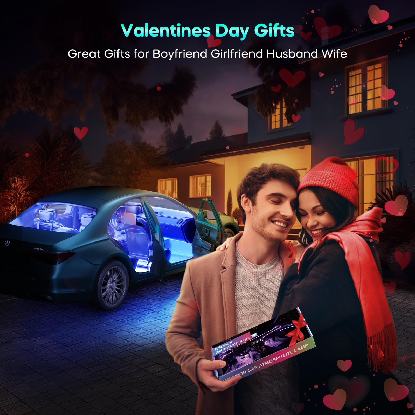 Winzwon Car LED Lights 2 Pack - APP Control Interior Car Lights with USB Port, Perfect Gifts for Men, Women & Mom | Enhance Your Car Ambience for Night Drives & Parties