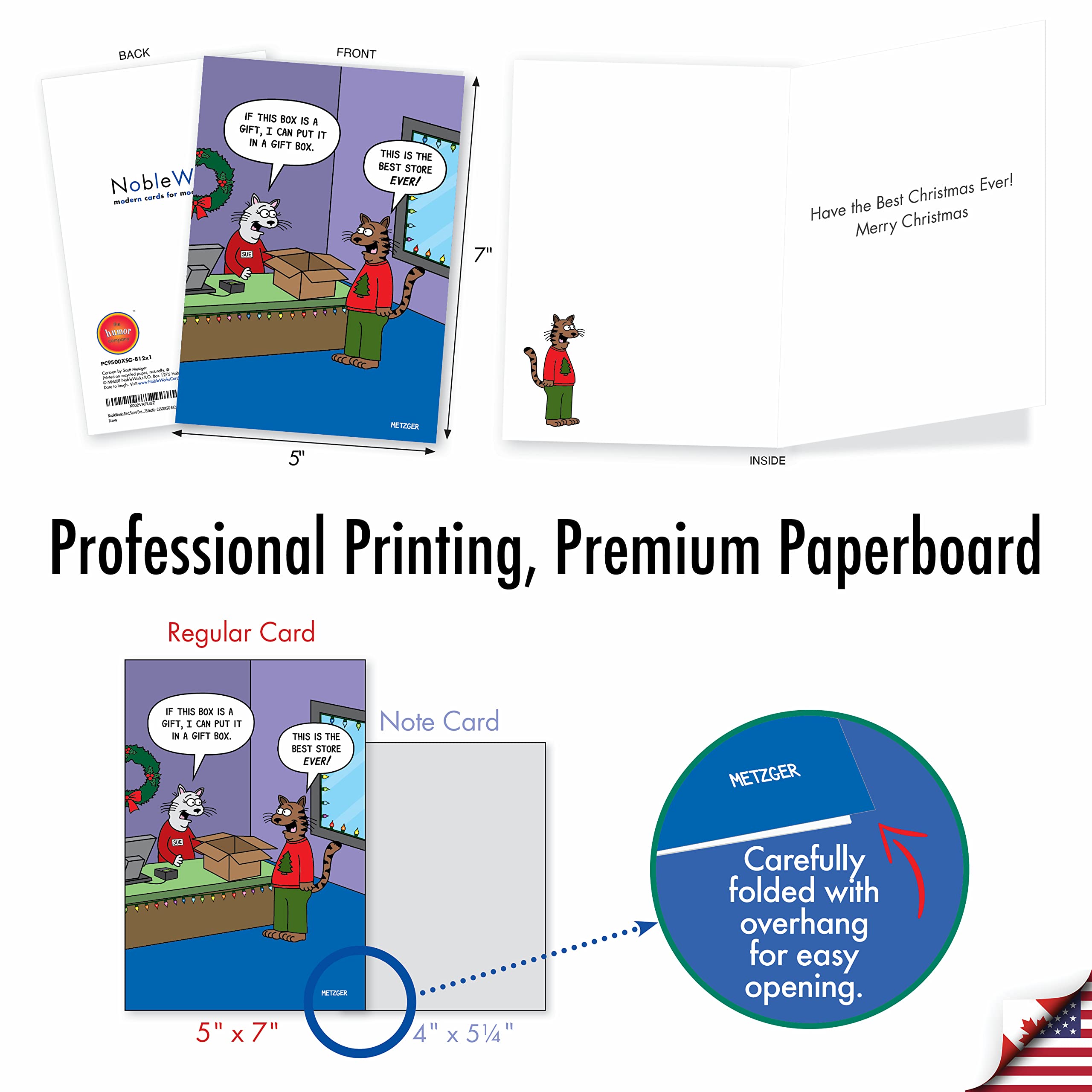 12 Funny Christmas Cards for Adults - Cartoon Holiday Humor Greeting Cards Boxed Set (1 Design, 12 Cards) - Perfect for Office Gifts, White Elephant Parties & Family Celebrations - NobleWorks C9500XSG-B12x1