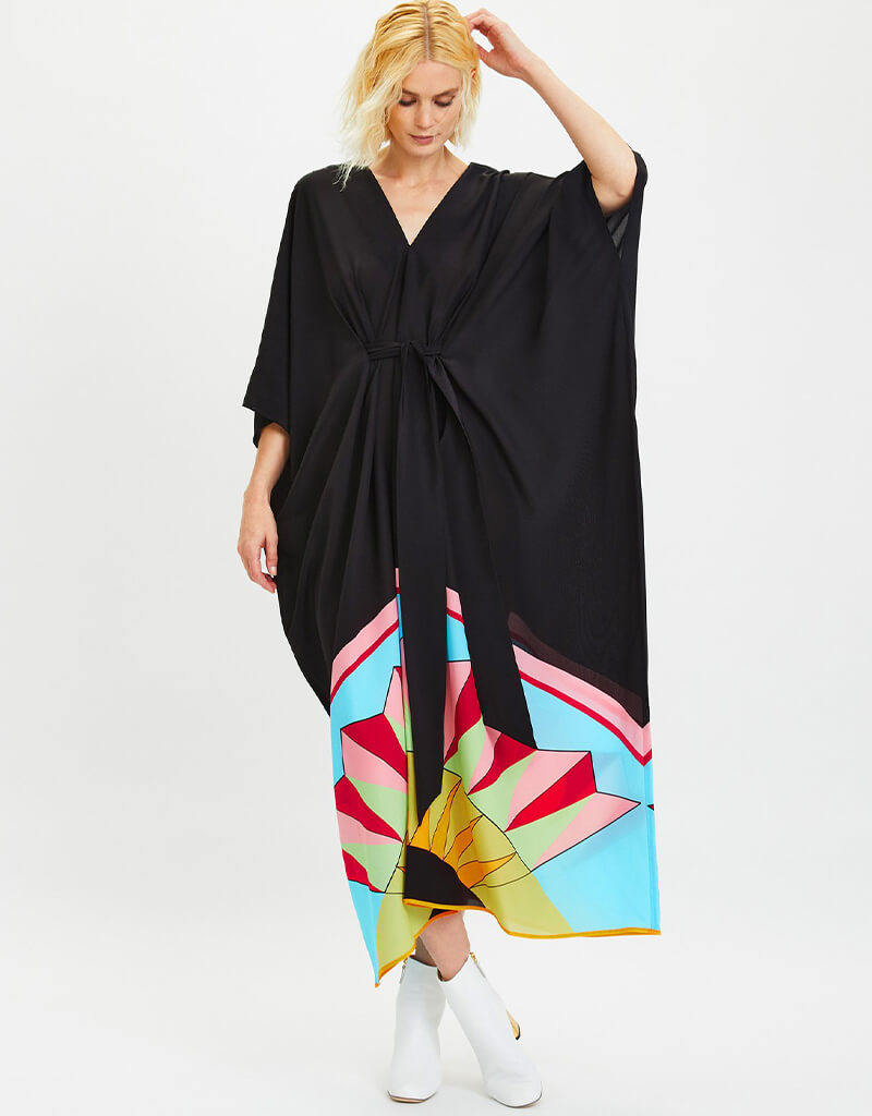 Elegant Black Georgette Kaftan Dress for Women - Stylish Chelsea Design for Beach, Vacation & Evening Wear