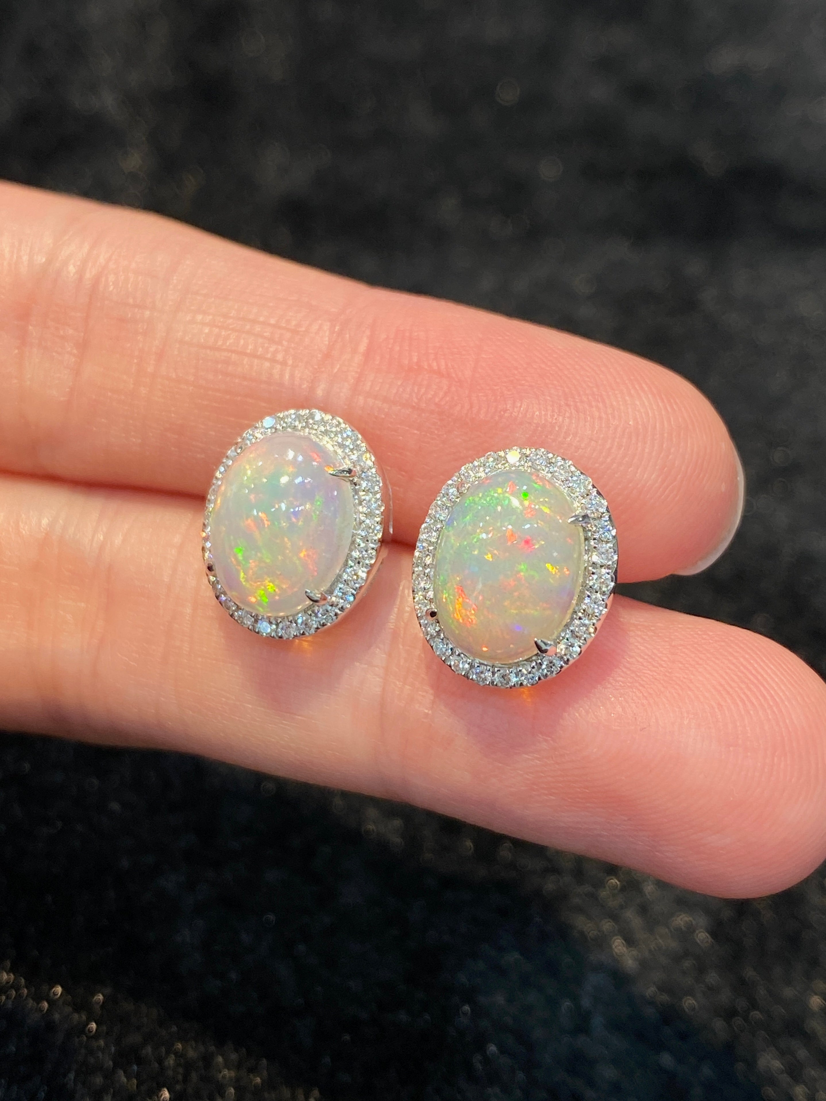 Natural Opal 3.12 Carat Stud Earrings - 925 Sterling Silver Gemstone Jewelry for Women, Gift for Her, Birthday, Anniversary, Wedding, Party, Everyday Wear