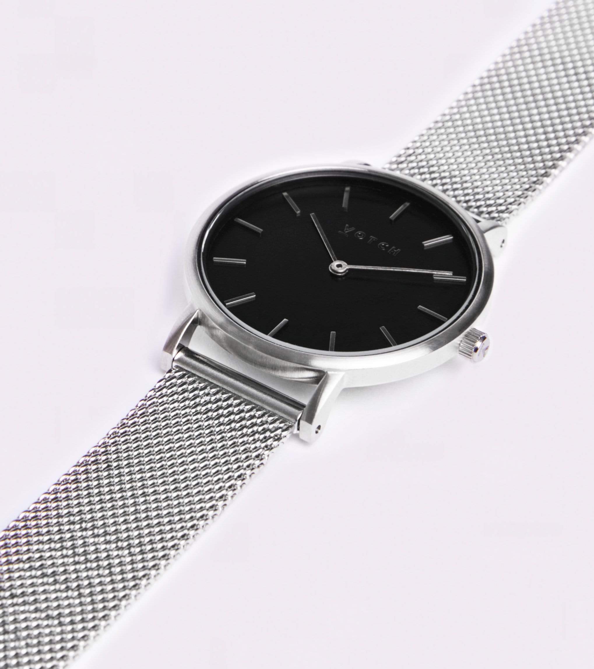 Elegant Petite Watch with Silver & Black Dial - Slim Silver Mesh Strap for Women | Perfect for Office, Date Night & Special Occasions