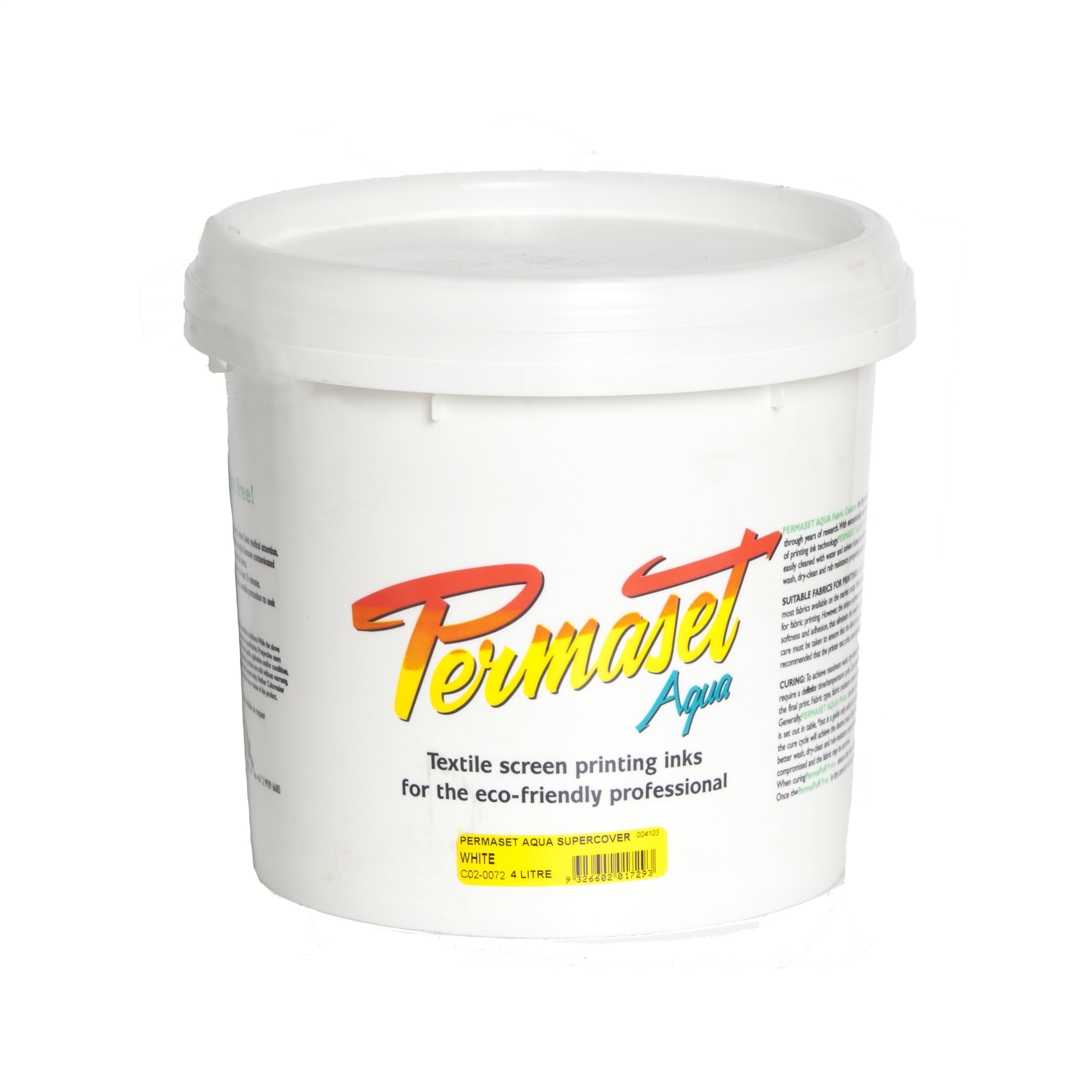 Permaset Aqua Standard 4L White Fabric Screen Printing Ink - Professional Water-Based Ink for T-Shirts, Tote Bags & Textiles - Perfect for DIY Home Printing, Small Business & Art Projects