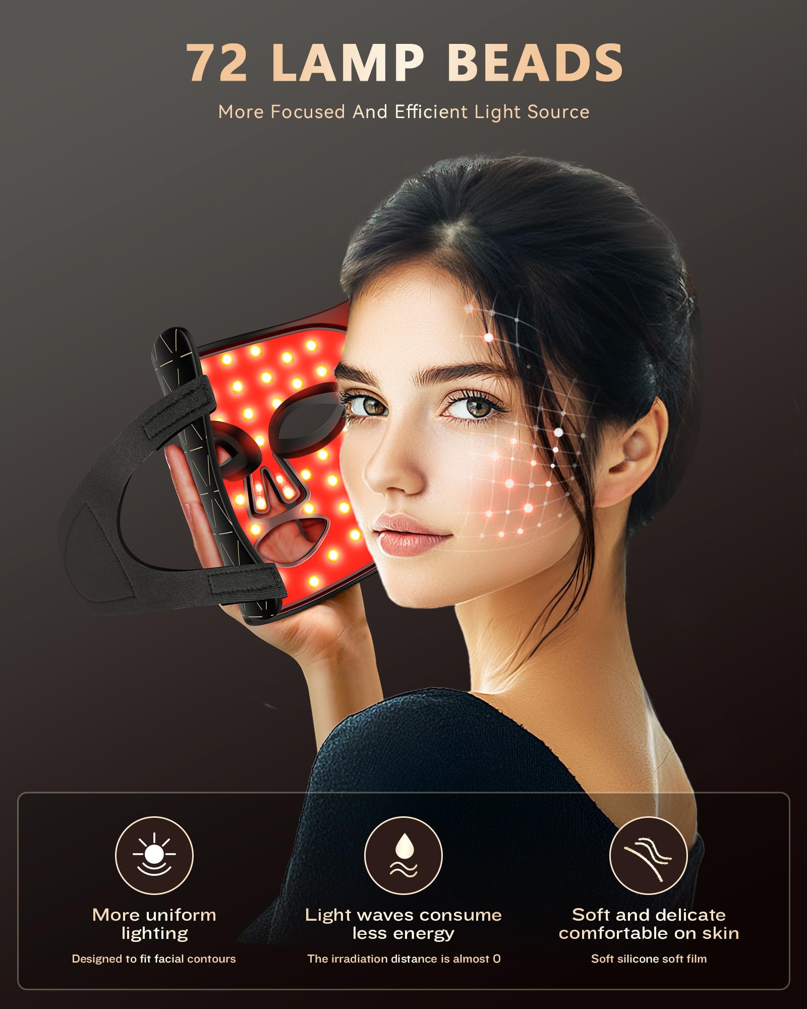 LED Light Therapy Face Mask for Skin Rejuvenation - Red & Blue Light Therapy for Acne Relief, Wrinkle Reduction & Skin Repair | At-Home Facial Treatment Device | Perfect for Anti-Aging & Skincare Routine (Black)