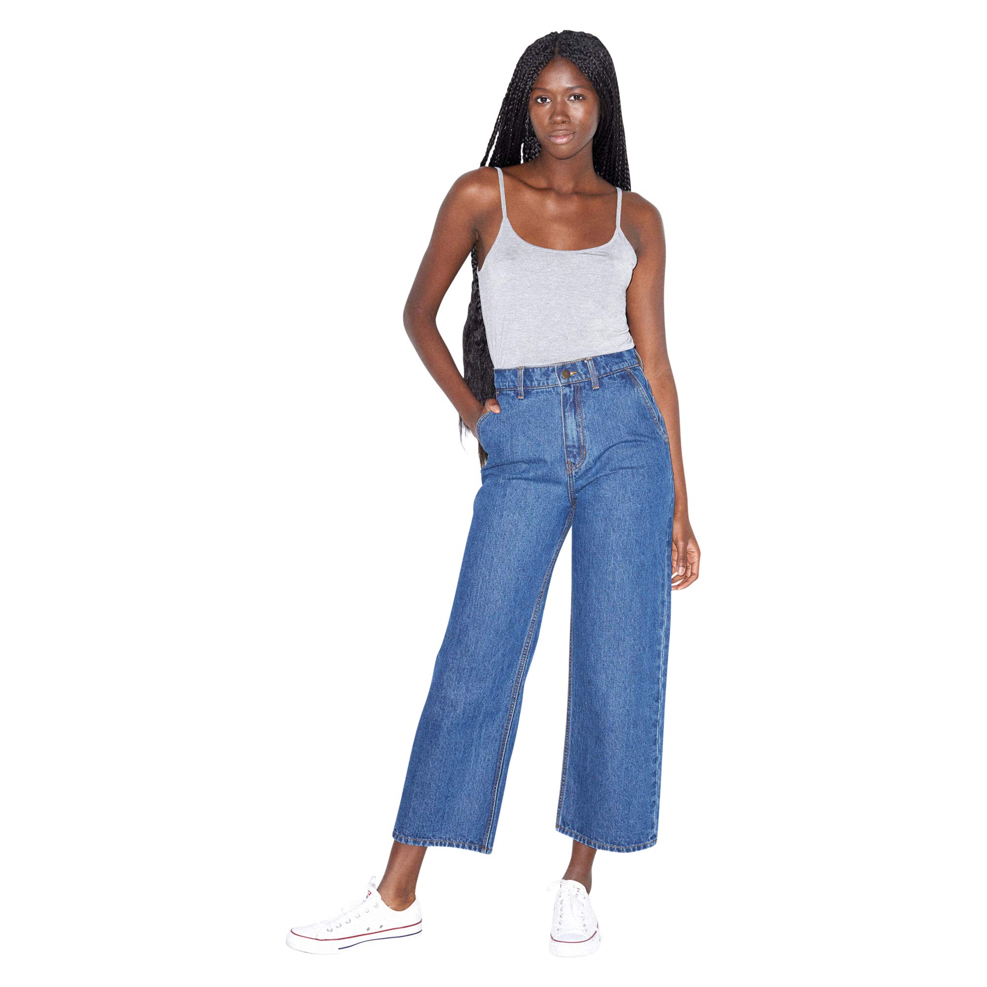 American Apparel Women's High Waisted Wide Leg Cropped Jeans - Comfortable Stretch Denim Pants for Casual Wear & Street Style Outfits