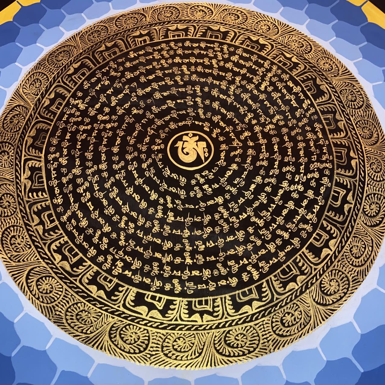 Om Mantra Mandala Thangka Wall Art - Handmade Tibetan Buddhist Spiritual Decor for Meditation & Yoga Room, Home, Office