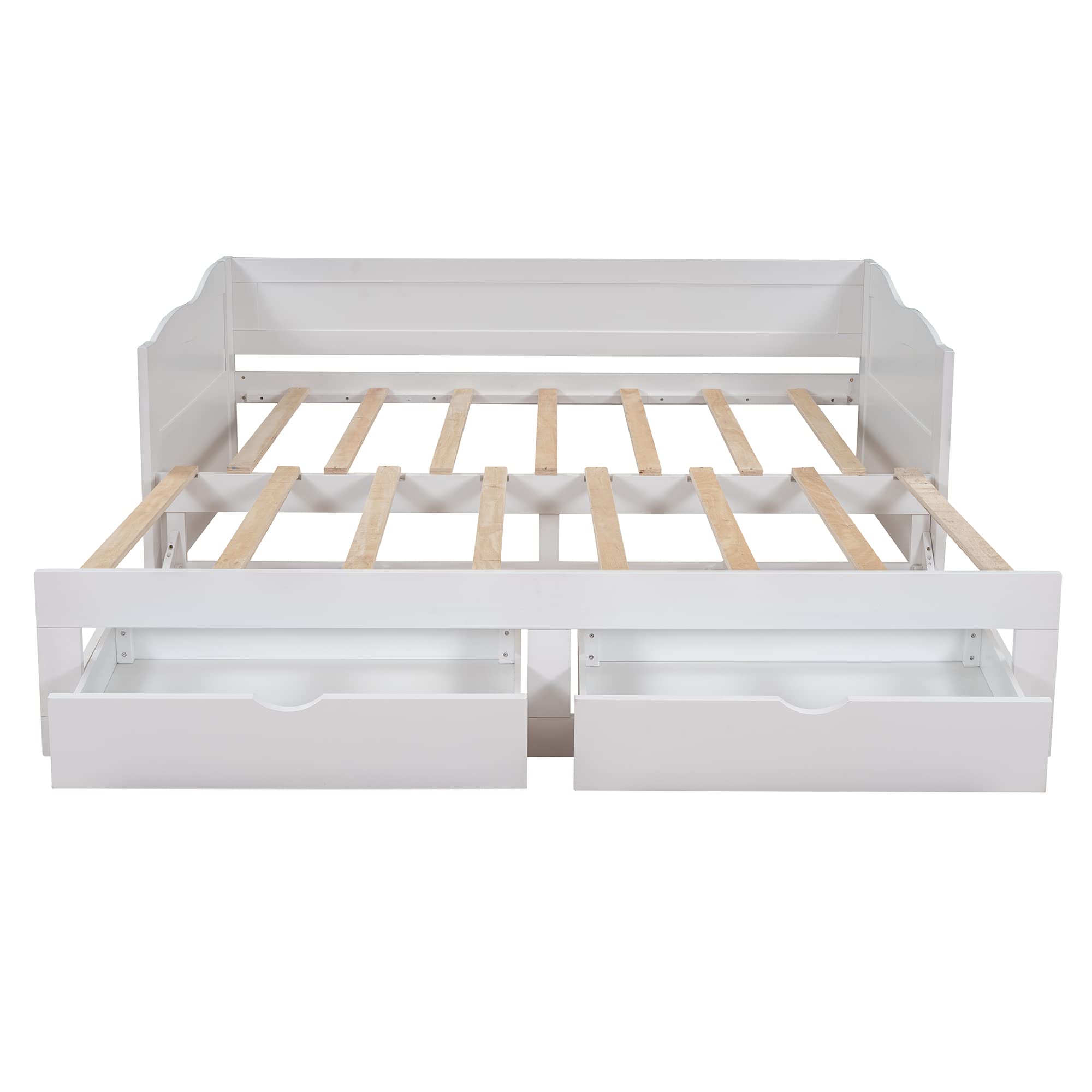 Extendable Twin Daybed with Trundle and Storage Drawers - White Wooden Sofa Bed Frame (No Box Spring Needed) - Perfect for Guest Rooms, Small Spaces & Dorm Rooms