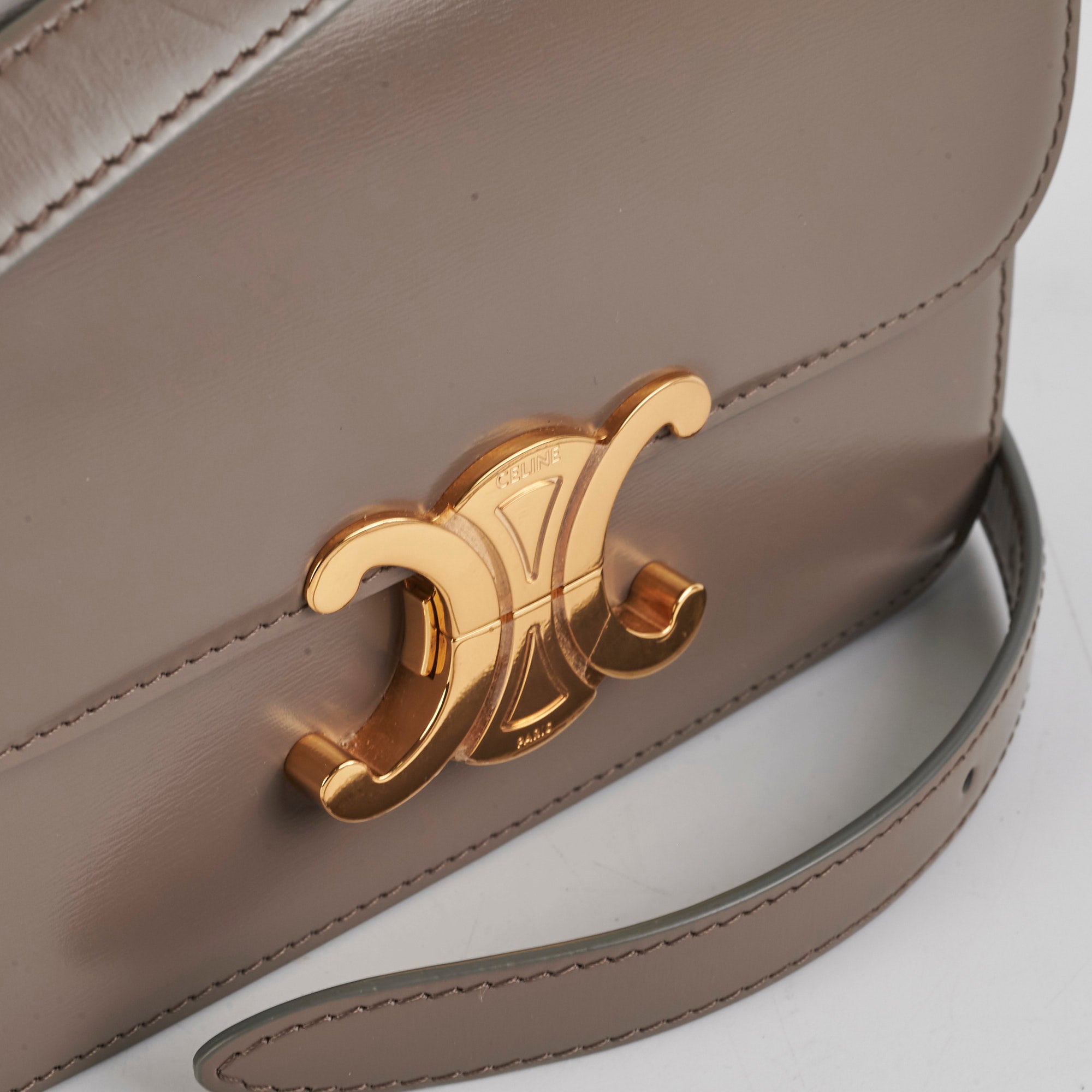 Celine Teen Triomphe Handbag in Shiny Calfskin Leather (Pebble Color) - Perfect for Everyday Use, Work & Special Occasions