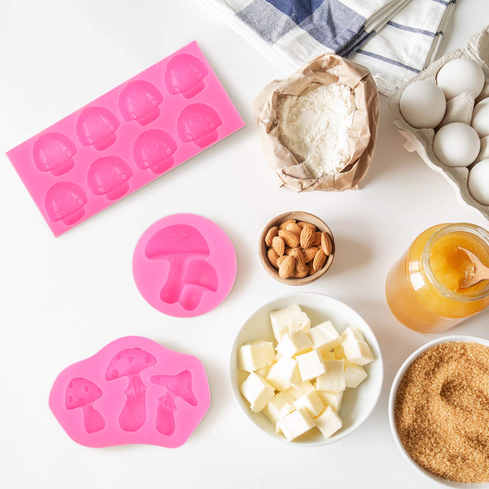 4-Piece Mushroom Shaped Silicone Molds for Chocolate, Candy, Ice Cubes, Cake & Fondant Decorations - Perfect for Baking, DIY Desserts, Party Treats & Holiday Crafts