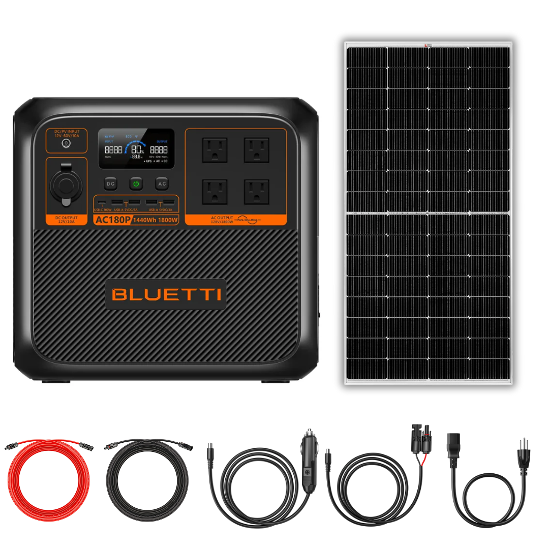 BLUETTI AC180P 1440Wh 1800W Portable Power Station with Solar Panel Bundle - Solar Generator for Camping, RV, Home Backup & Emergency Power Supply