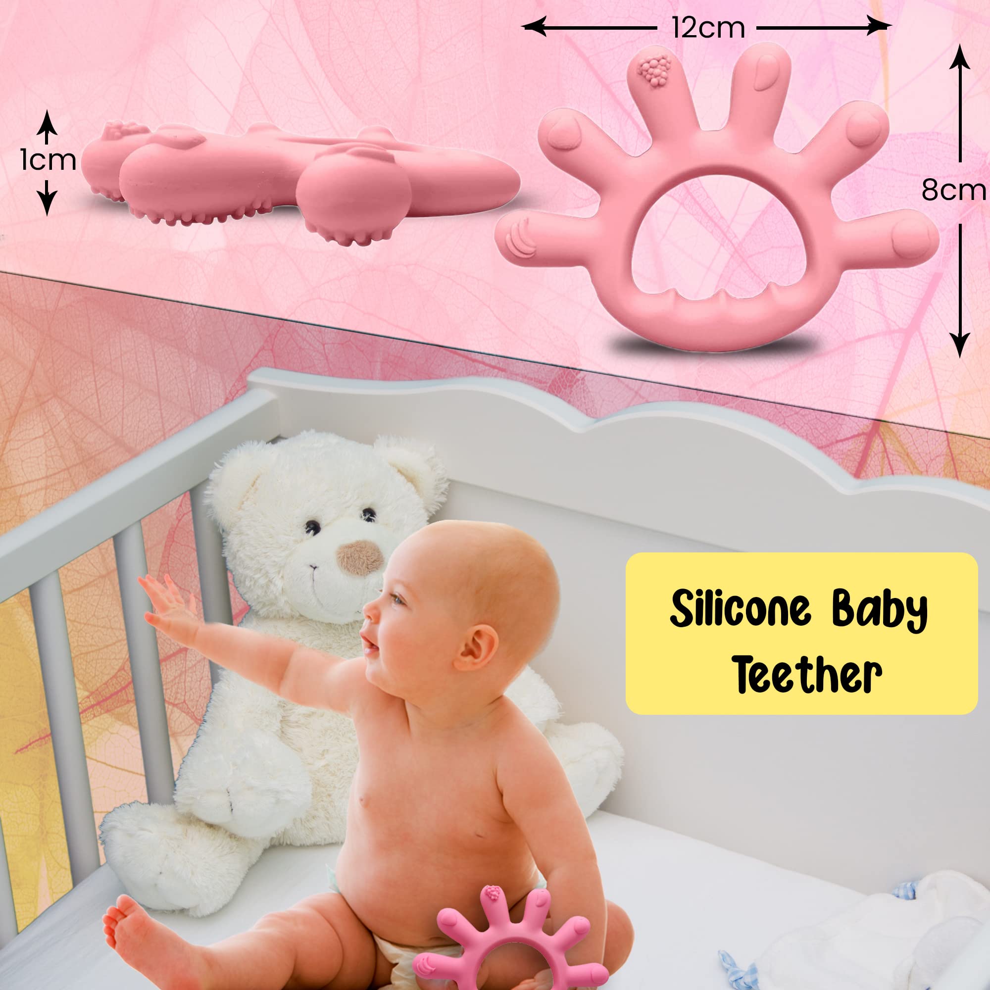Organic Silicone Baby Teether - Finger-Shaped Chew Toy for Teething Relief - BPA Free, Food-Grade Material with Pastel Fruit Design & Rising Dots - Perfect for Soothing Sore Gums at Home or On-the-Go