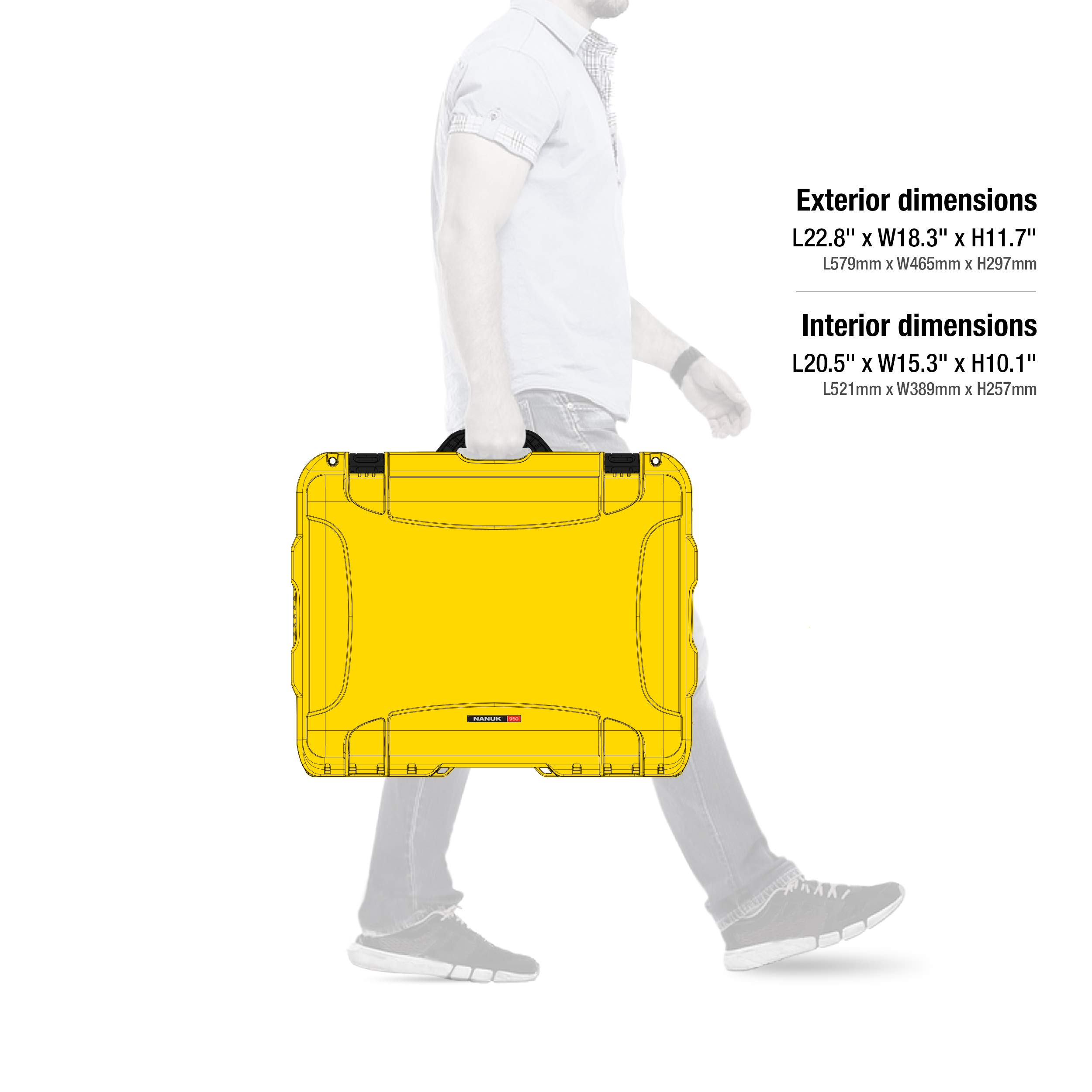 NANUK 950 Waterproof Hard Case with Wheels & Padded Divider - Yellow | Durable Travel & Equipment Protection Case for Outdoor, Photography & Professional Gear