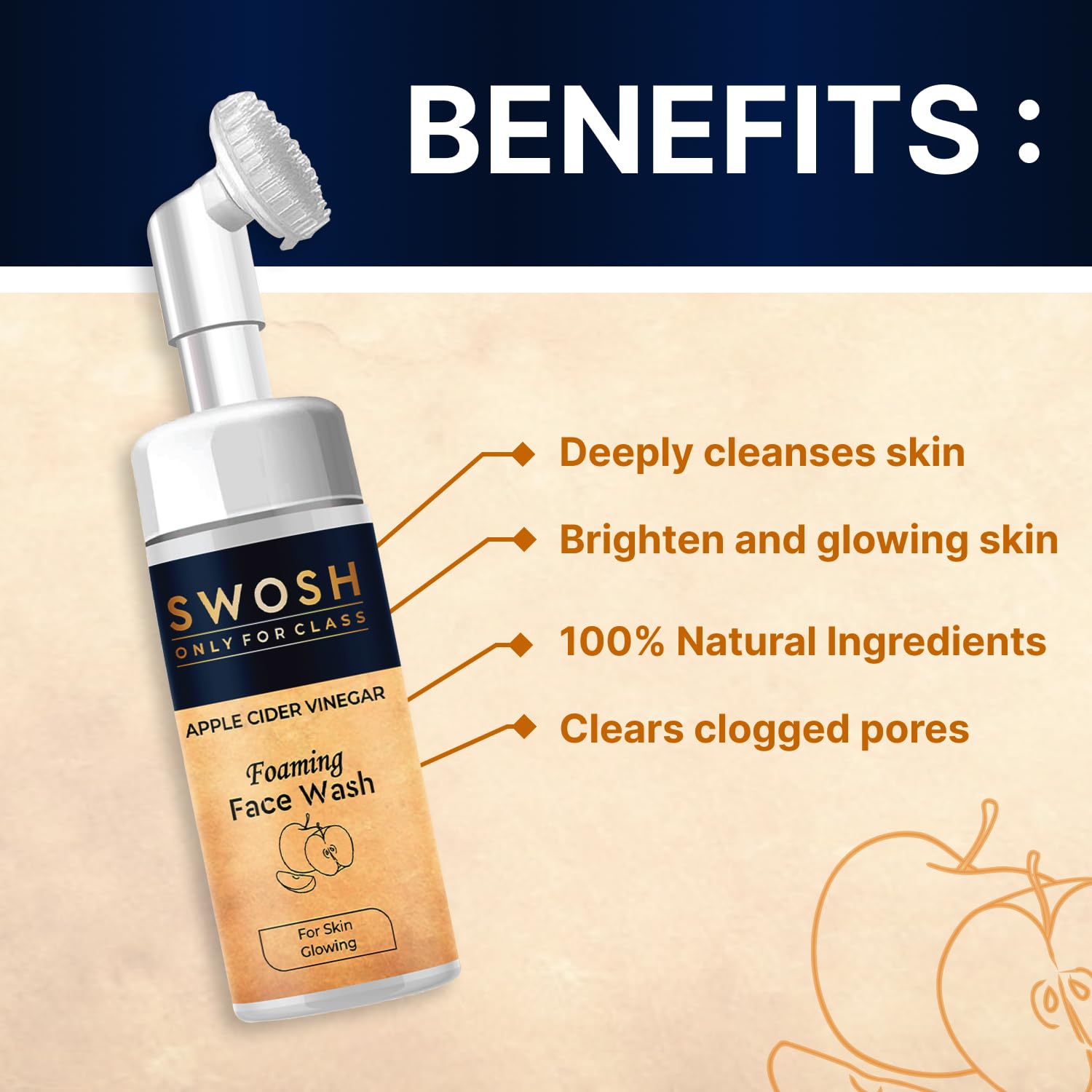 SWOSH ACV Foaming Face Wash with Apple Cider Vinegar - Gentle Exfoliating & Deep Cleansing (100ml) for Acne-Prone, Oily Skin - Enriched with Aloe Vera, Amla & Lemon Extract - Perfect for Daily Skincare Routine for Men & Women