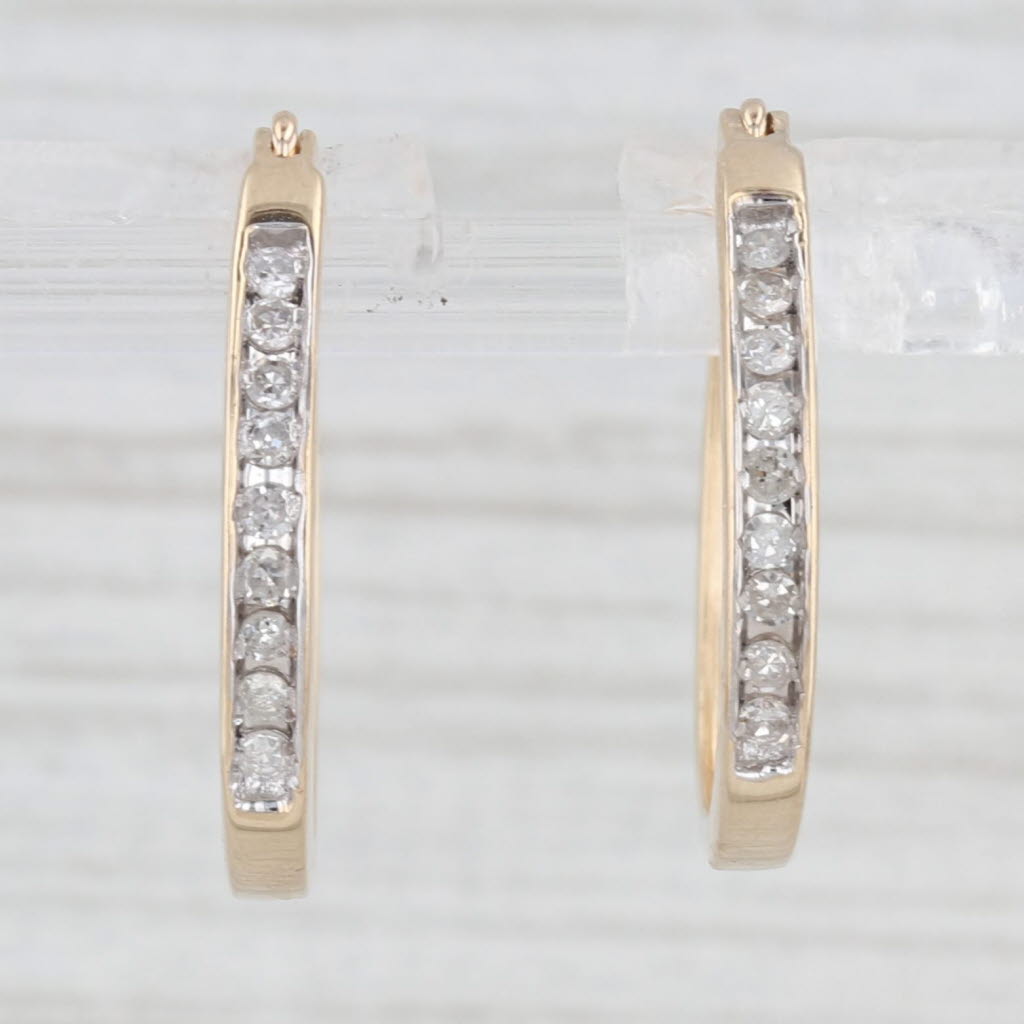 0.25ctw Diamond Hoop Earrings 10k Yellow Gold - Snap Top Round Hoops for Women | Elegant Everyday Jewelry & Special Occasion Gift