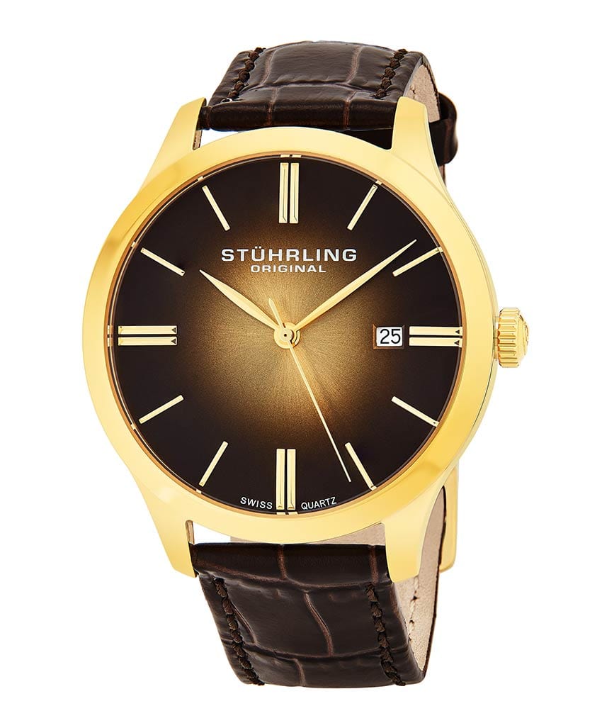 Rose Dial / Gold Case / Brown Leather Strap Yellow Gold Layered Tang Buckle