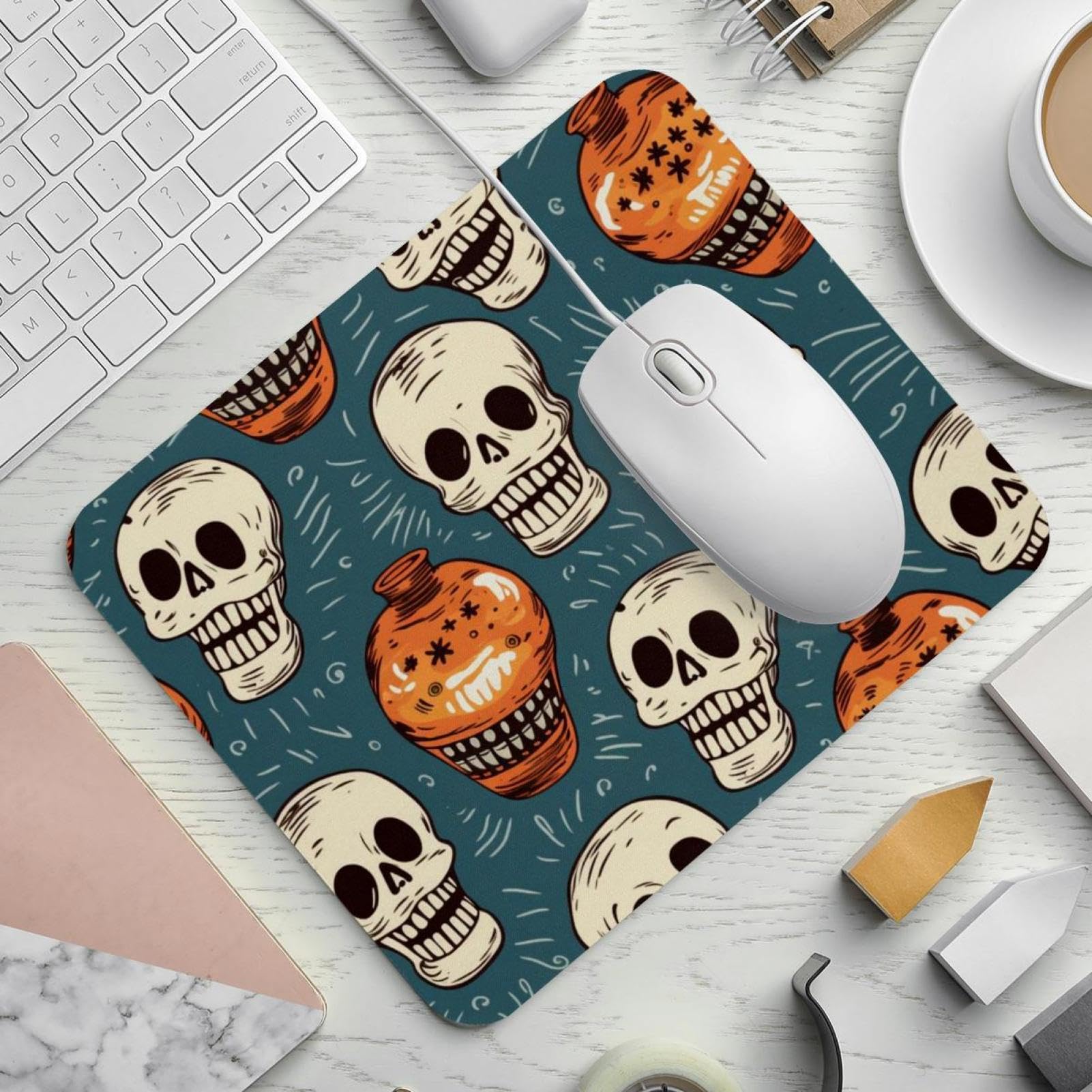 Skull Bowling Square Mouse Pad - Non-Slip Rubber Base Gaming & Office Mouse Mat for Laptop, Computer, Home & School Use (8.3