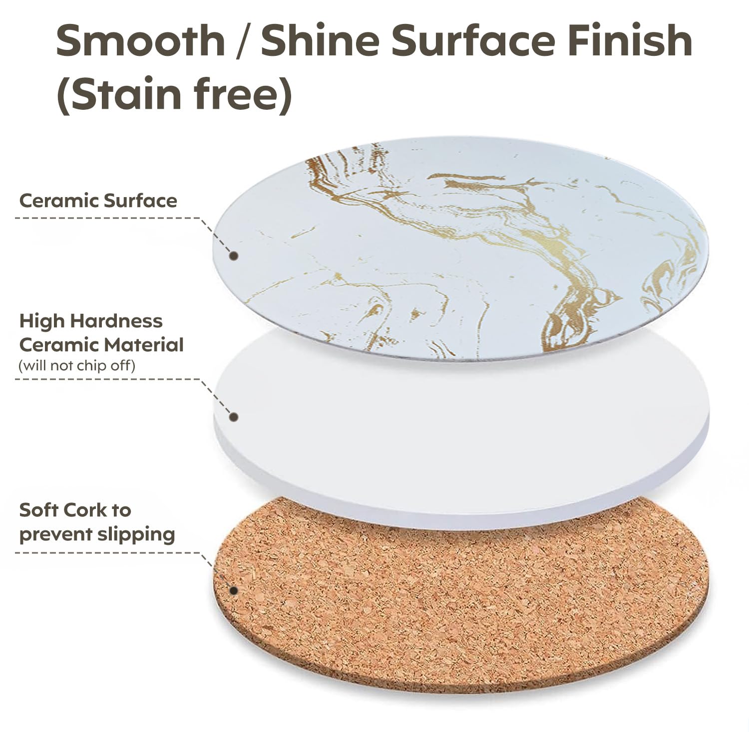 Premium Ceramic Coasters Set of 6 - Marble Design with Cork Base & Metal Holder | Elegant Drink Coasters for Coffee, Tea & Dining Tables | Perfect for Home Decor, Office Use & Gift Giving