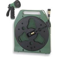 50ft Flat Garden Hose Reel with Nozzle & Mounting Bracket - Heavy Duty Expandable Water Hose for Lawn, Yard, and Car Washing
