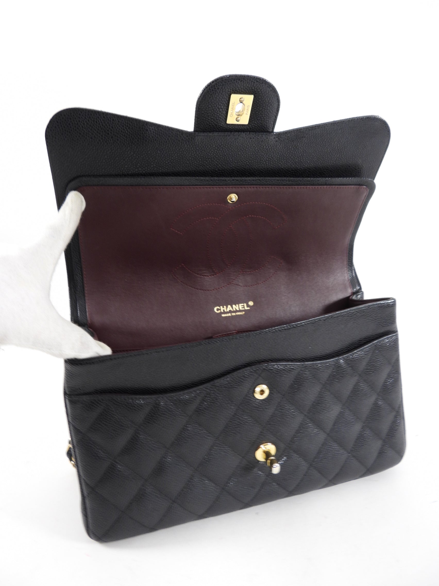 Chanel Black Caviar Jumbo Double Classic Flap Bag - Luxury Designer Handbag for Women | Perfect for Evening Events, Parties & Special Occasions