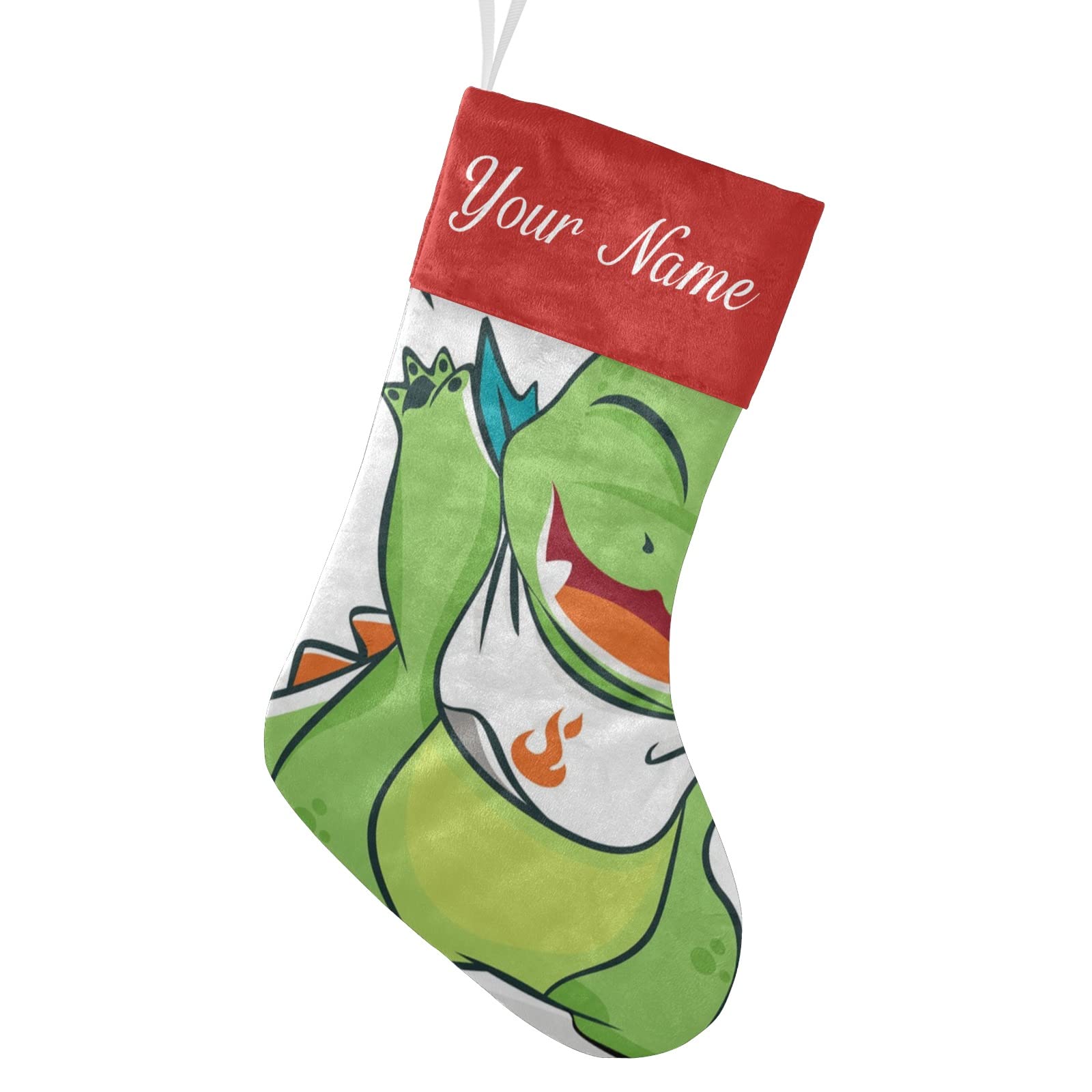 Personalized Christmas Stocking with Little Green Dragons Monster Design - Custom Name Socks for Xmas Tree & Fireplace Hanging Decoration - 17.52 Inch Festive Holiday Home Decor for Kids' Bedroom or Living Room
