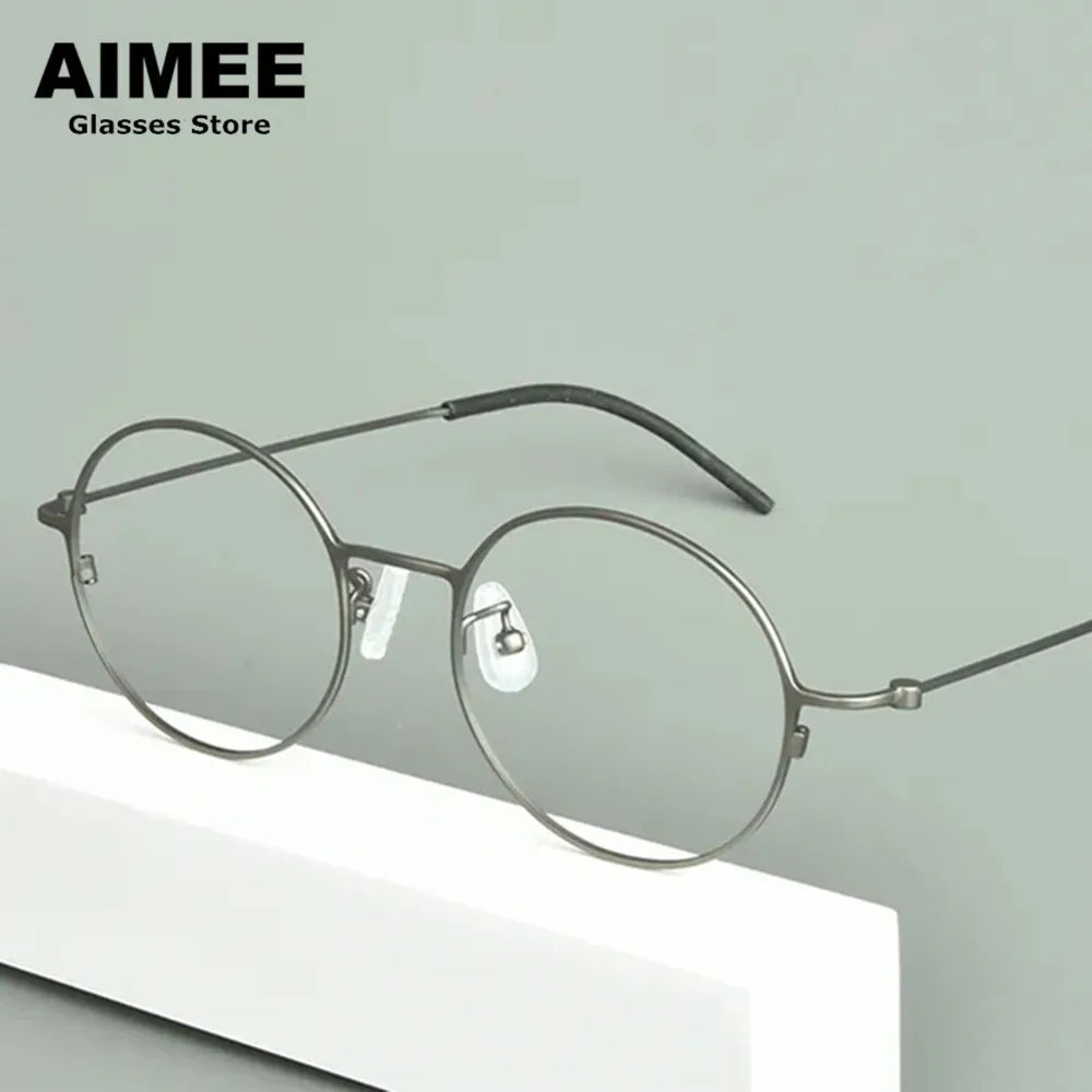 Aimee Unisex Full Rim Round Titanium Eyeglasses Frame 14502 - Lightweight Durable Glasses for Men & Women, Perfect for Reading, Work, and Everyday Use