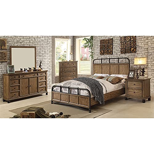 Furniture of America Monica Industrial Wood 2-Drawer Nightstand in Dark Oak - Modern Bedside Table for Bedroom, Living Room & Office Storage