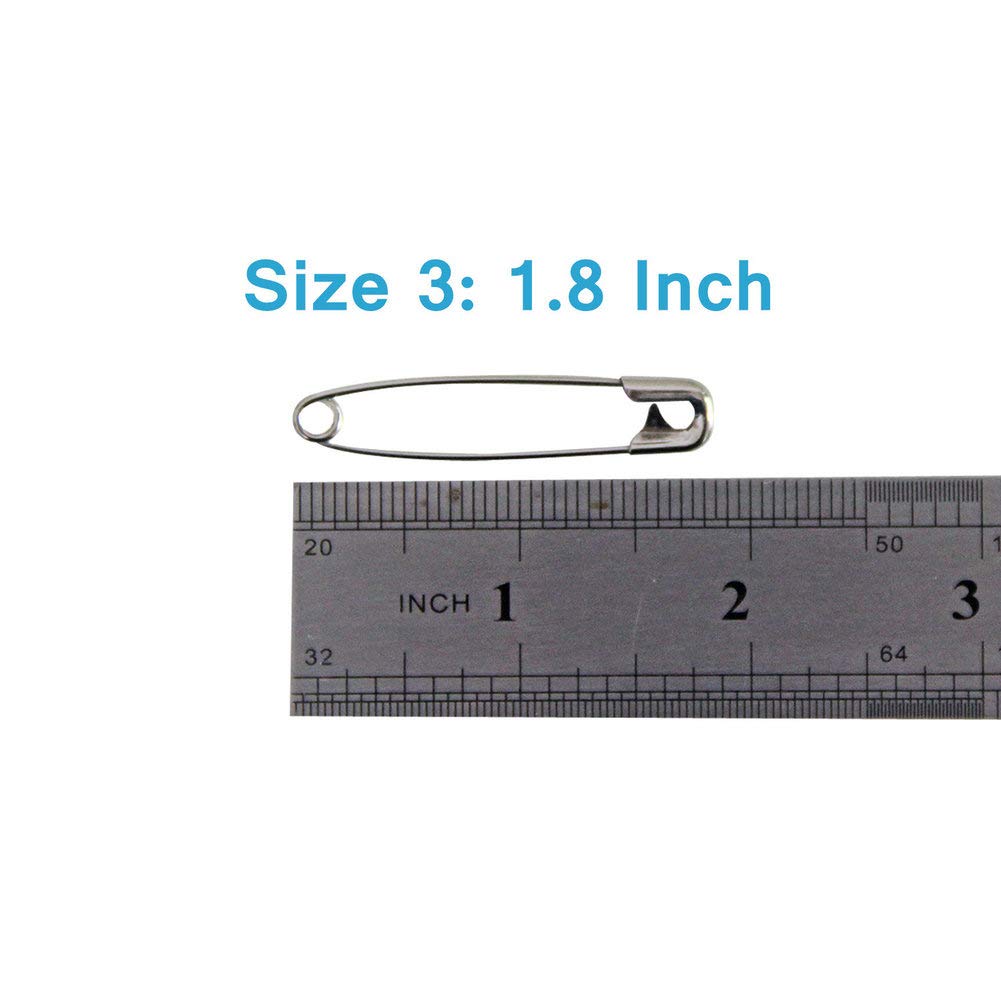 60PCS Large Safety Pins - Durable Rust-Resistant Nickel Plated Steel Pins Size 3 (1.8inch/46mm) for Sewing, Crafting, Quilting & DIY Projects - Heavy Duty Fasteners for Clothes, Fabrics & Accessories