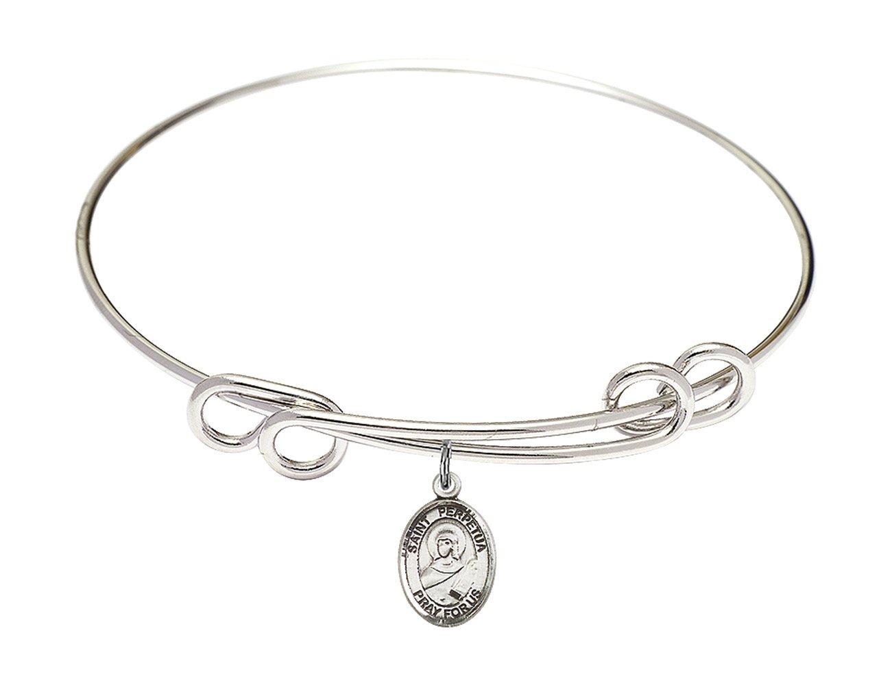 Sterling Silver Round Double Loop Bangle Bracelet with St. Perpetua - Elegant Jewelry for Women, Perfect for Gifts, Parties & Everyday Wear