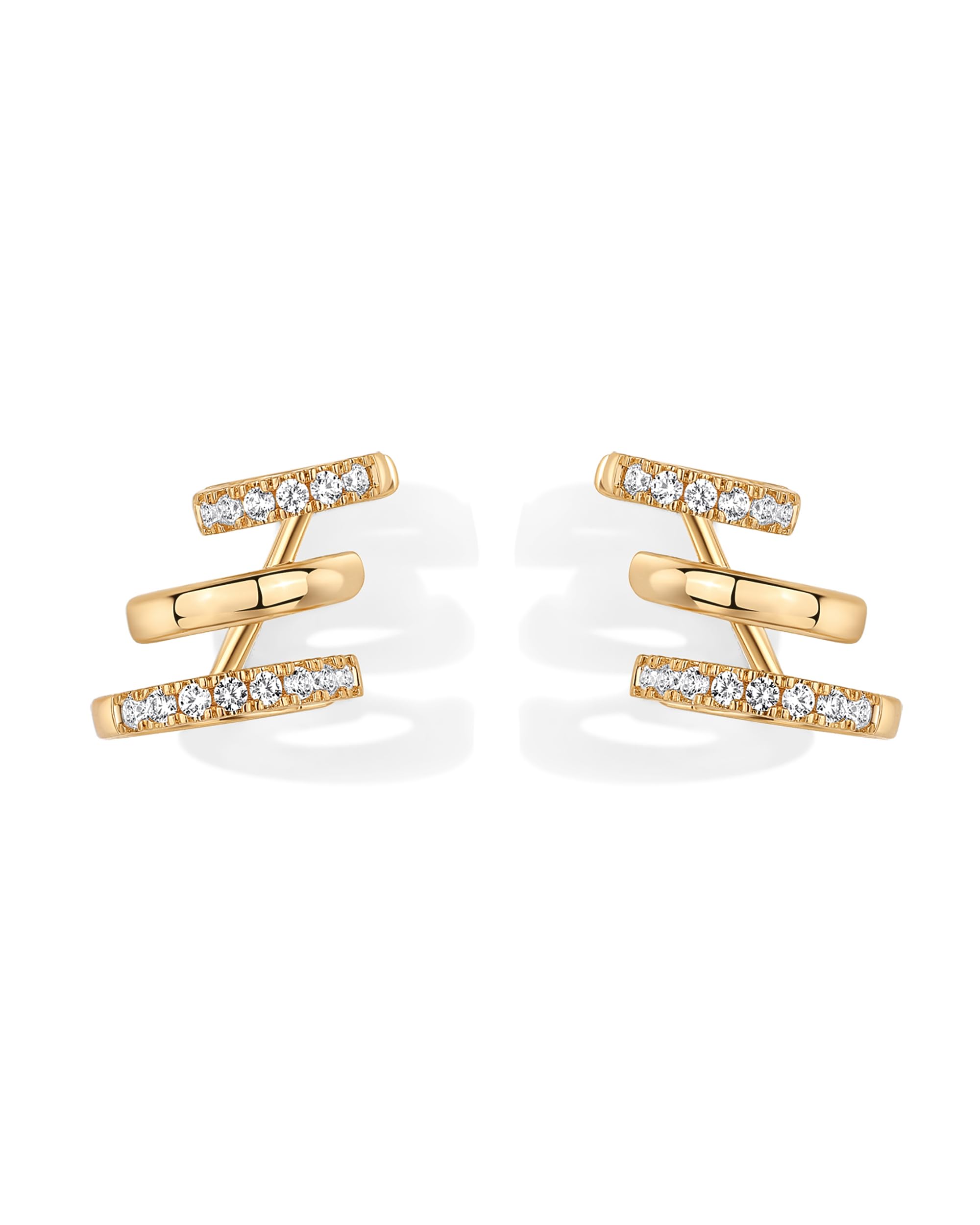 PAVOI 14K Gold Plated Sterling Silver Triple Hoop Statement Earrings for Women | No Piercing Multi Huggie Crawler Earrings | Perfect for Parties, Weddings & Everyday Wear