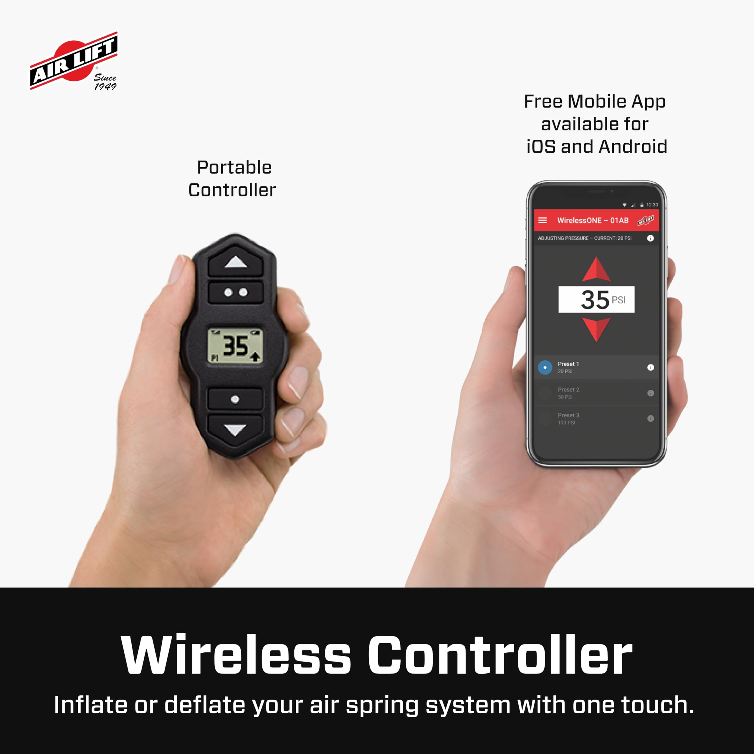 Air Lift WirelessOne 2nd Generation + EZ Mount On-Board Air Compressor with Mobile App Control - 25980EZ - Perfect for Truck, SUV & Off-Road Vehicle Air Suspension Systems