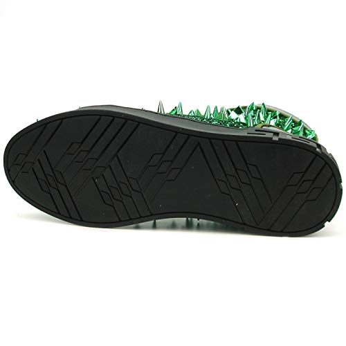 Green Spikes High Top Sneakers for Men - Size 11 | Trendy Streetwear Basketball Shoes | Perfect for Urban Fashion & Skateboarding