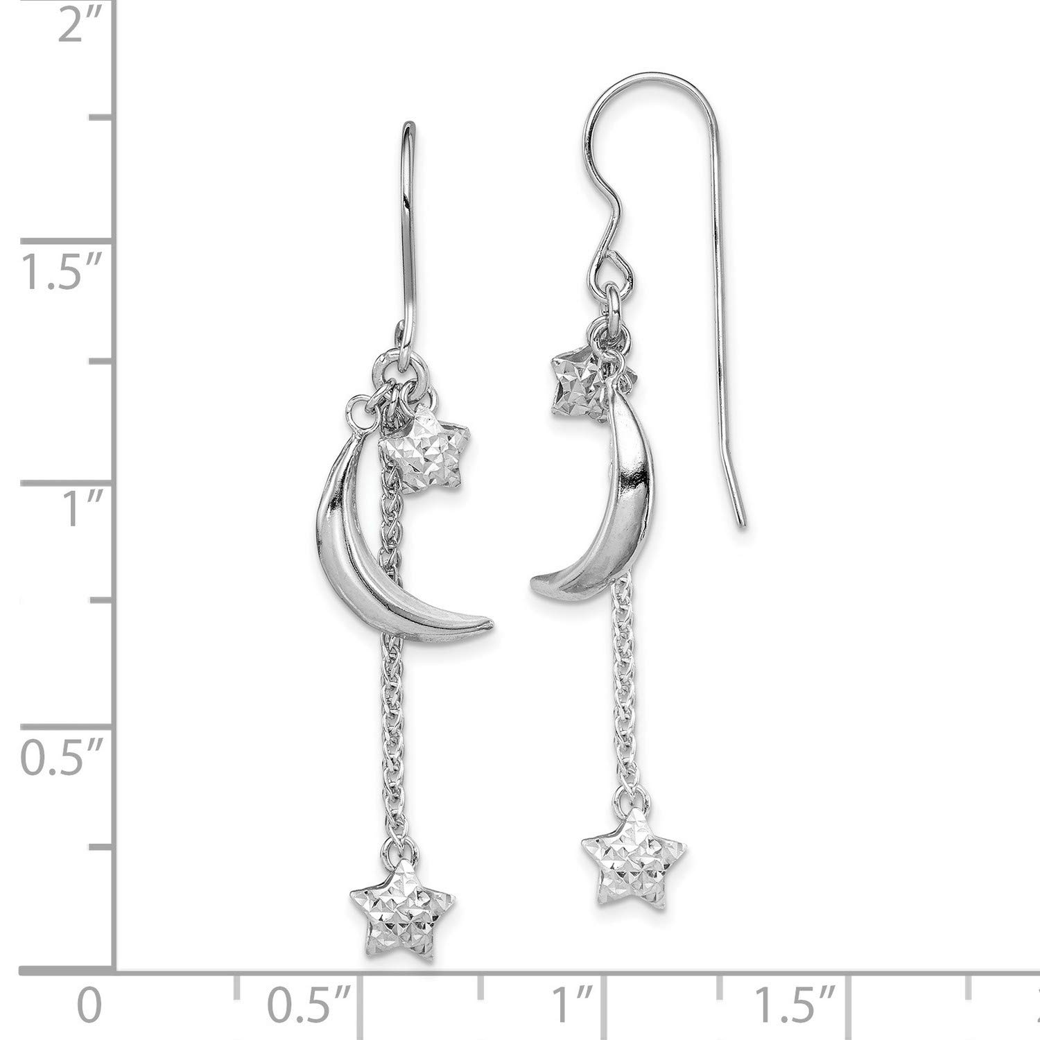 Sterling Silver Dangle Charm Puff Stars and Moons Earrings 48x7mm - Elegant Celestial Jewelry for Women, Perfect for Parties, Date Nights & Special Occasions