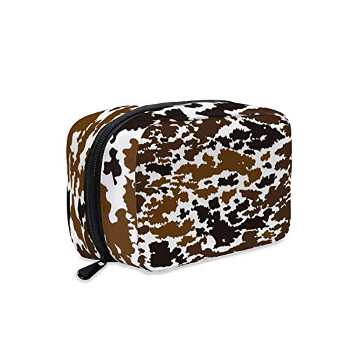 Genuine Cowhide Cosmetic Bag with Milk Cow Print - Stylish & Portable Makeup Organizer, Pencil Case for Women & Girls - Perfect for Travel, School & Daily Storage