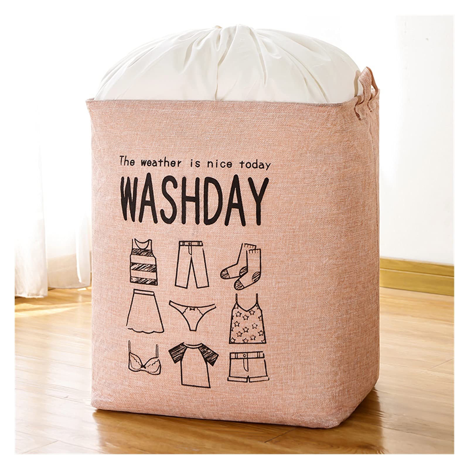 Tuklye JLLidcy Extra Large 75L Laundry Basket - Foldable Storage Hamper with Drawstring Waterproof Cover for Clothes, Toys & Linens - Space Saving Solution for Bedroom, Bathroom & Laundry Room (Pink)