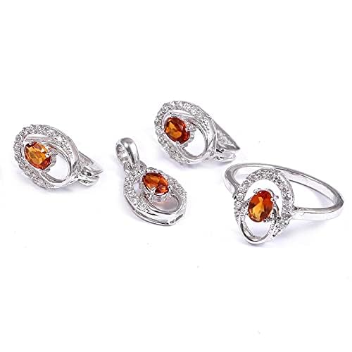 925 Silver Citrine Jewelry Set - November Birthstone Pendant, Ring & Earrings Set with 5x7mm Oval Golden Citrine Stones | Bridal Wedding Jewelry Gift for Women | Perfect for Anniversaries, Engagements & Special Occasions