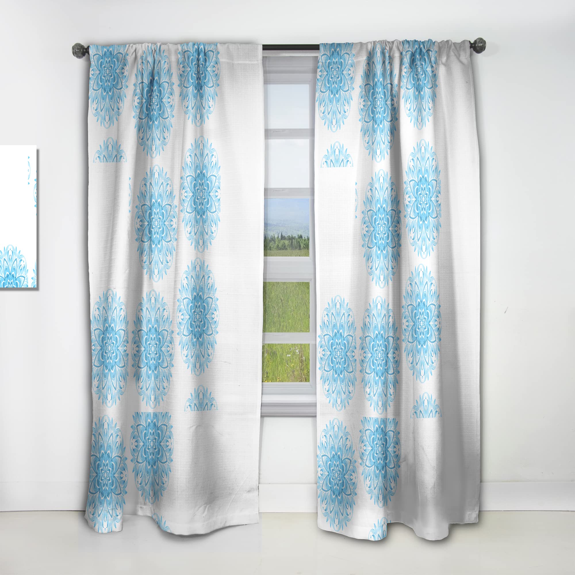 DesignQ Blue Geometric Circular Pattern Thermal Insulated Curtain Panel - 52x84 Inches - Blackout Drapes for Bedroom & Living Room - Perfect for Home Decor, Privacy & Energy Efficiency